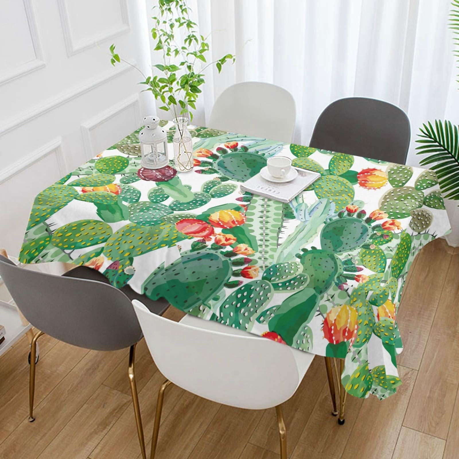 ALAZA Green Cactus Print Tablecloth 60x90 Inch - Wrinkle Resistant Rectangle Table Cover for Dining Room, Kitchen, Outdoor Picnic & Party Decorations