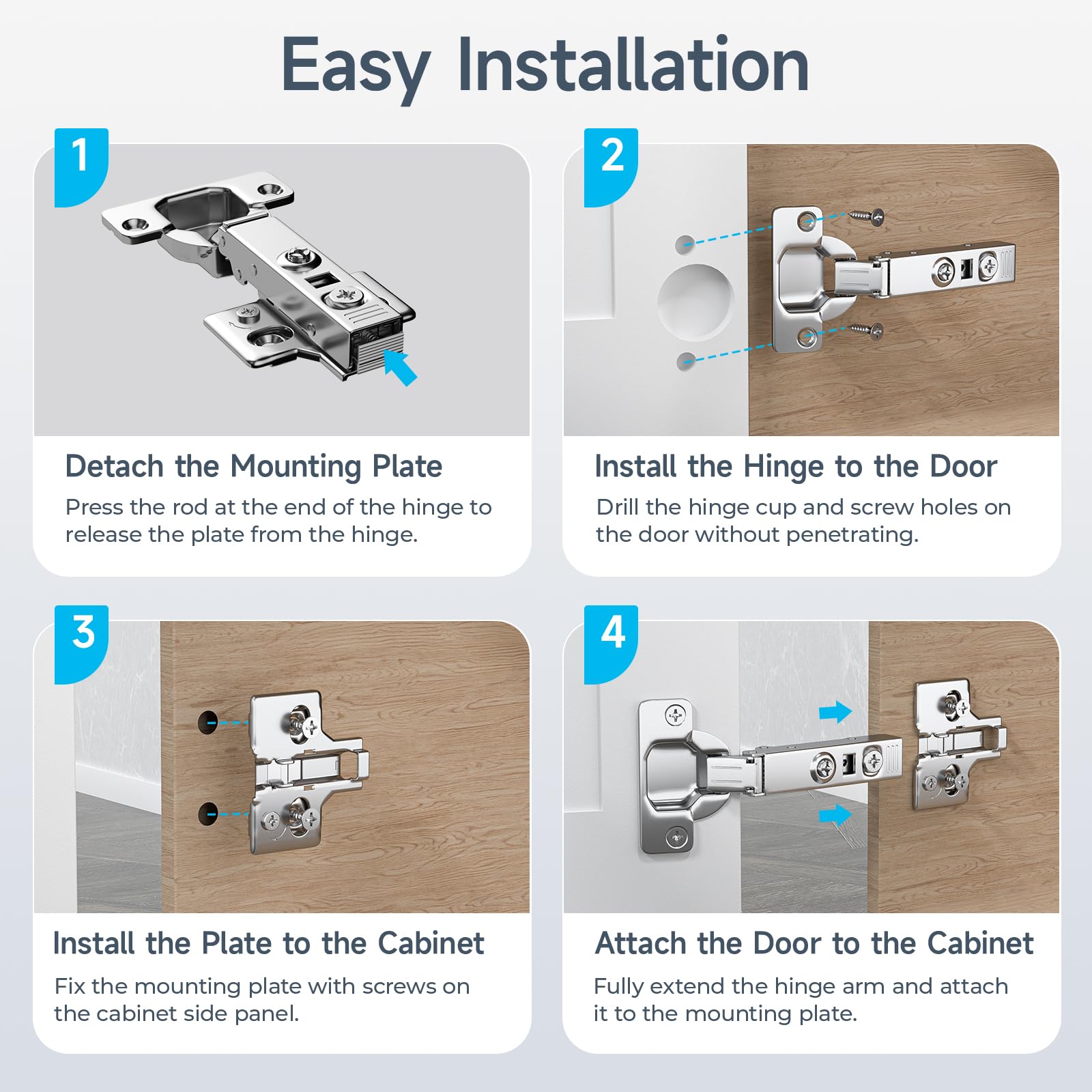 HOSOM 50 Pack Soft Close Cabinet Hinges - Full Overlay Frameless European Hinges with 3-Way Adjustment, 110° Opening Angle for Kitchen Cabinets | Durable Concealed Hinges for Smooth Quiet Closing - Perfect for Home Kitchen Renovation & Cabinet Upgrades