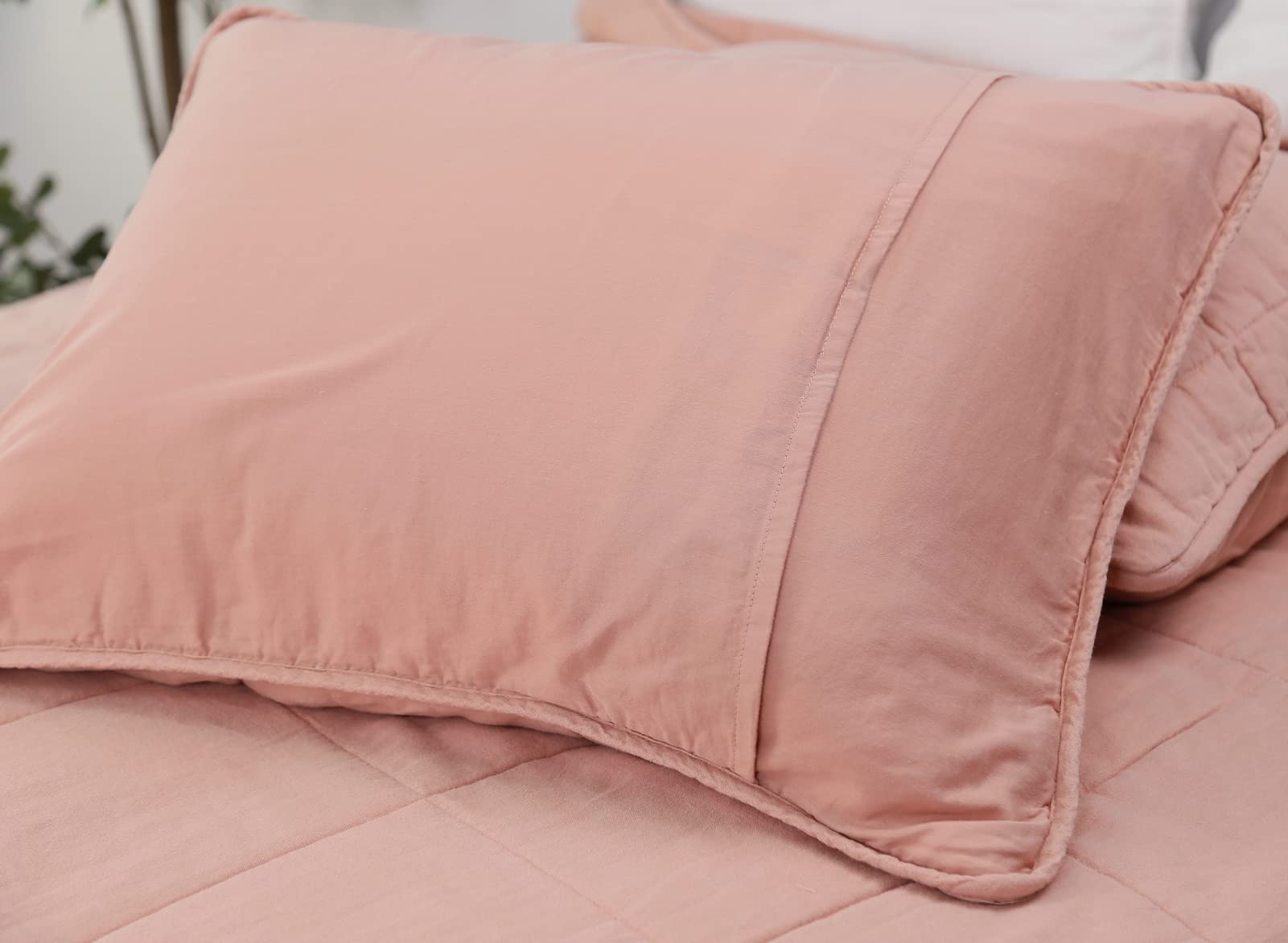 Meadow Park Stonewashed Linen Blend Box Stitch Quilt Set with Matching Pillow Shams - 3 Piece King Size Bedding in Blush Pink | Soft & Breathable for All-Season Comfort | Perfect for Master Bedroom, Guest Room & Cozy Home Decor