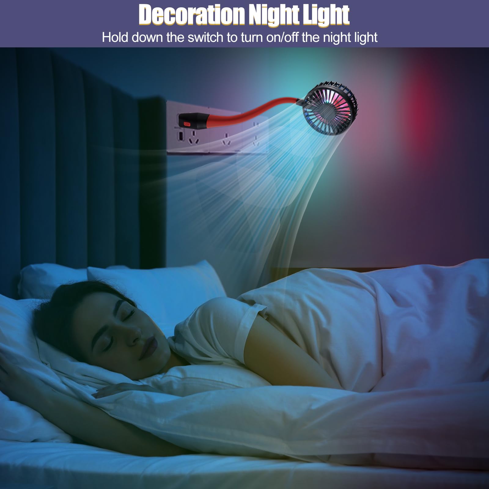 Glovion USB Mini Desk Fan - 3 Speed Portable Personal Fan with Night Light & Flexible Neck | Strong Airflow USB Powered Cooling Fan for Office, Home, Bedroom, Laptop, Desktop & Travel | Perfect for Work, Study & Summer Comfort