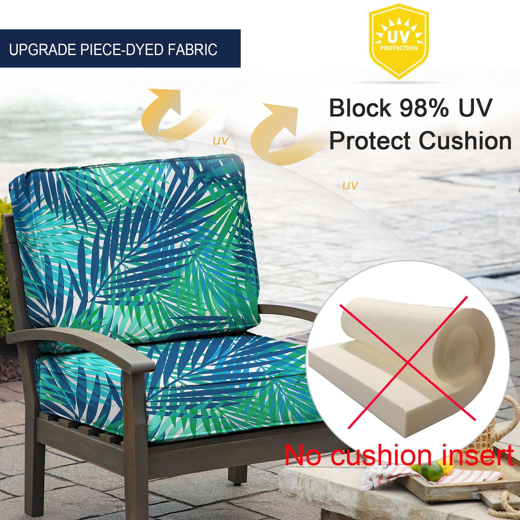 NettyPro 22x20x4 Inch Waterproof UV-Resistant Outdoor Patio Cushion Covers with Zipper & Tie - Replacement Slipcovers for Chair Seats - Perfect for Deck, Garden & Poolside Furniture Protection
