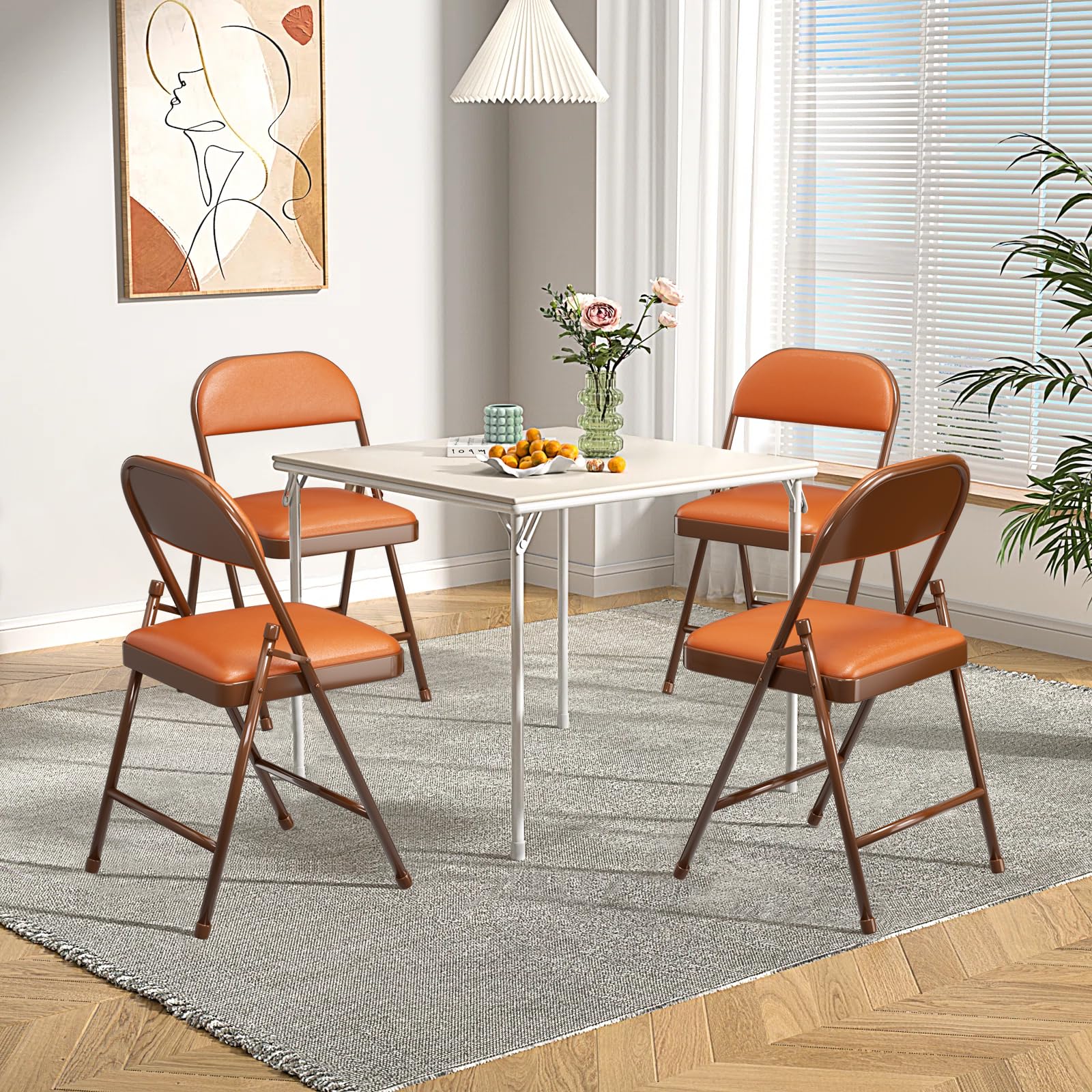 SKOK 4 Pack Padded Folding Chairs with Upholstered Seat & Back Cushion - Stackable Metal Frame Foldable Chairs for Indoor Outdoor Use - Perfect for Weddings, Parties, Events, Banquets & Home Decor