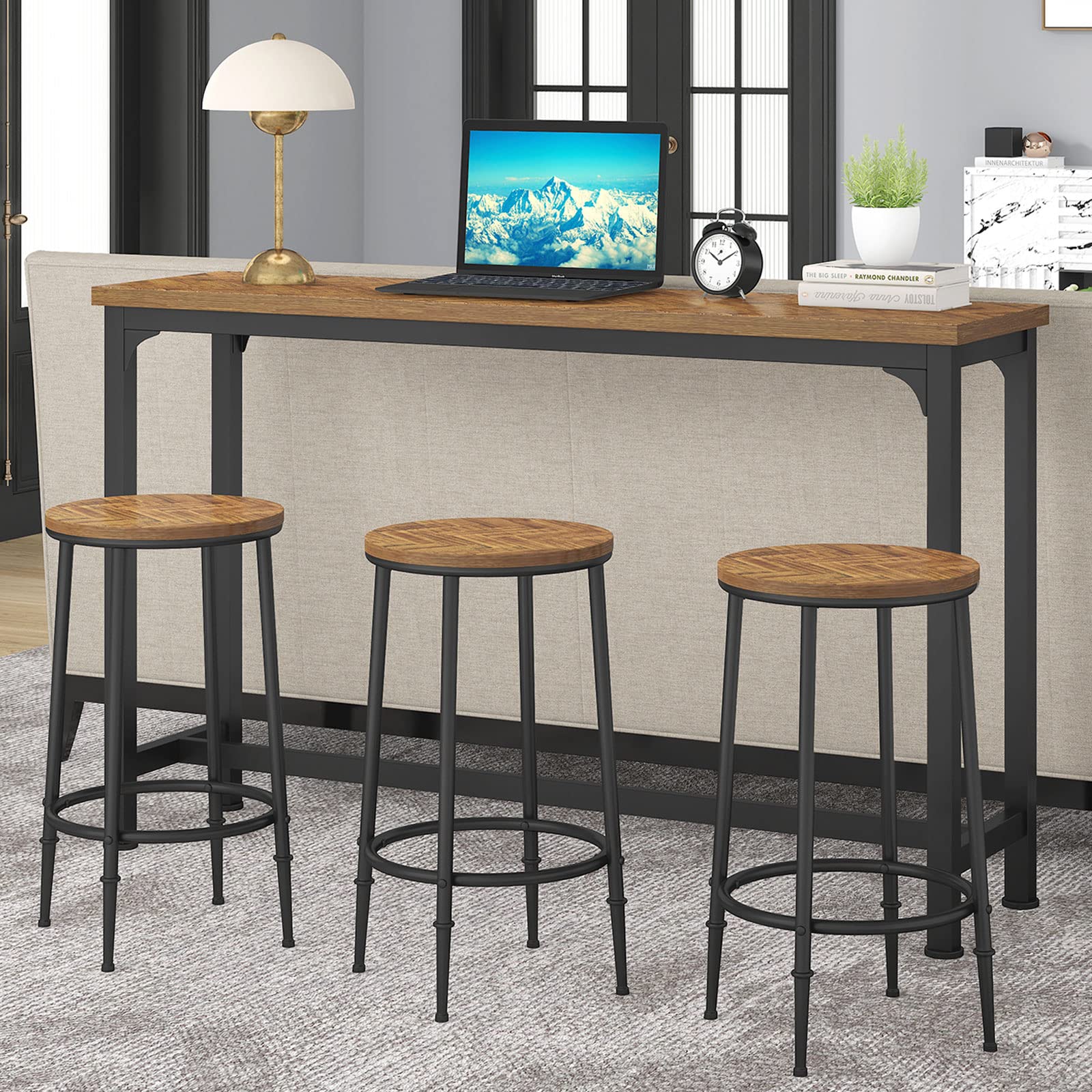 HOMYSHOPY 4-Piece Counter Height Bar Table Set with 3 Stools - Brown Kitchen Dining Set for Breakfast Nook, Apartment & Small Space - Perfect for Entertaining, Casual Meals & Compact Living Areas