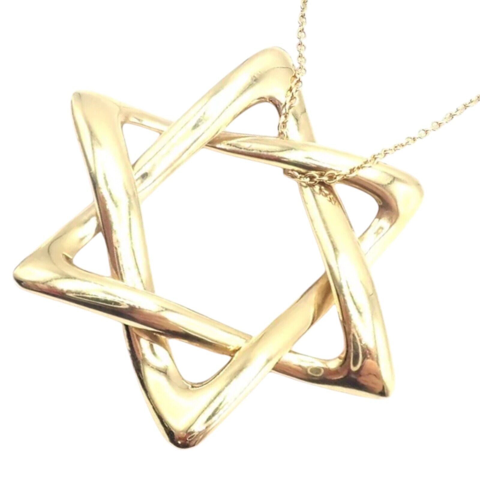Authentic Tiffany & Co Peretti 18k Gold Large Star of David Pendant Necklace - Elegant Jewish Jewelry for Special Occasions & Gifts