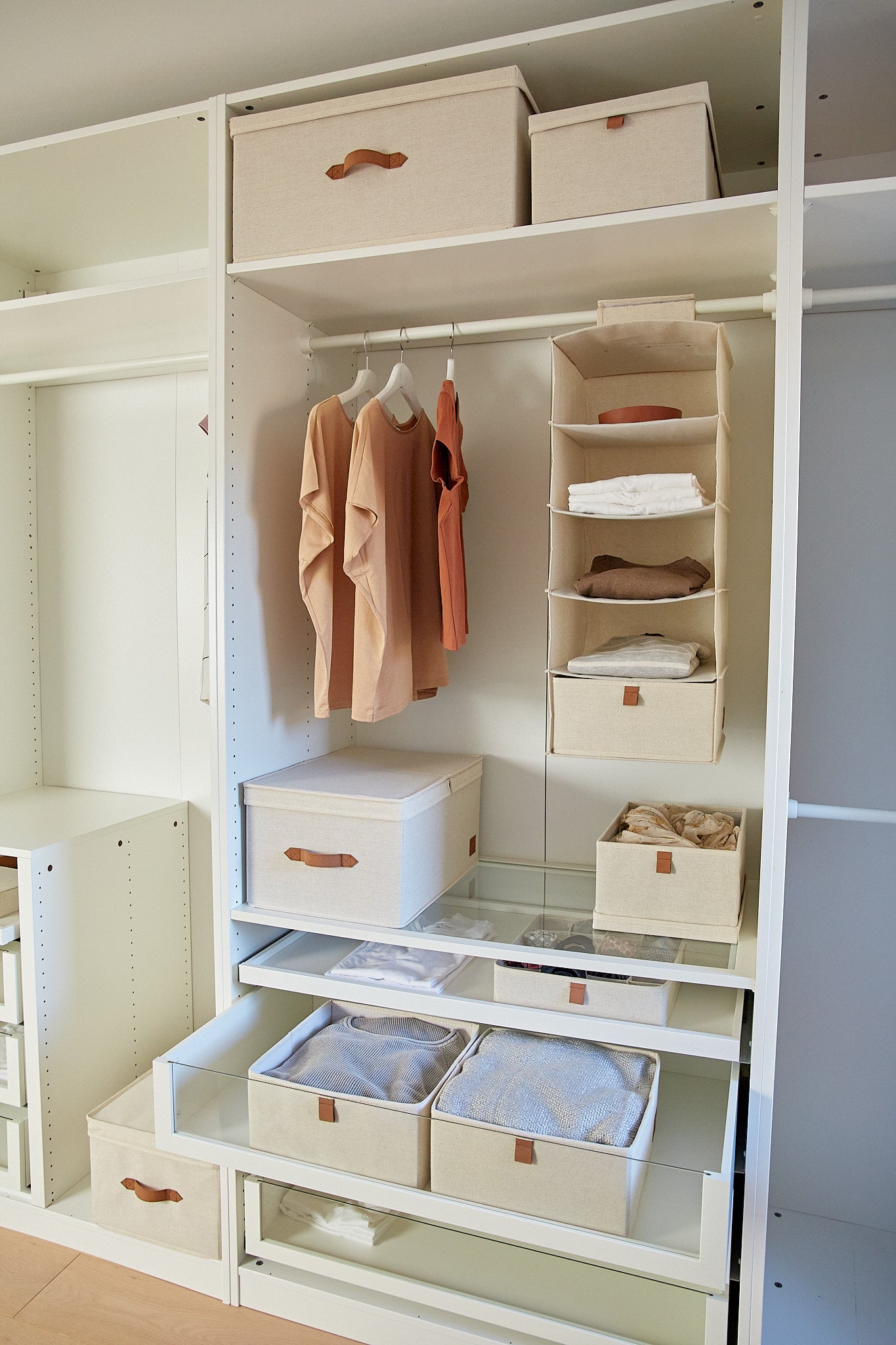 Premium Fabric Wardrobe Organizer Set of 2 - 30cm x 30cm x 15cm Storage Boxes in Cream - Perfect for Closet, Shelf & Underbed Organization