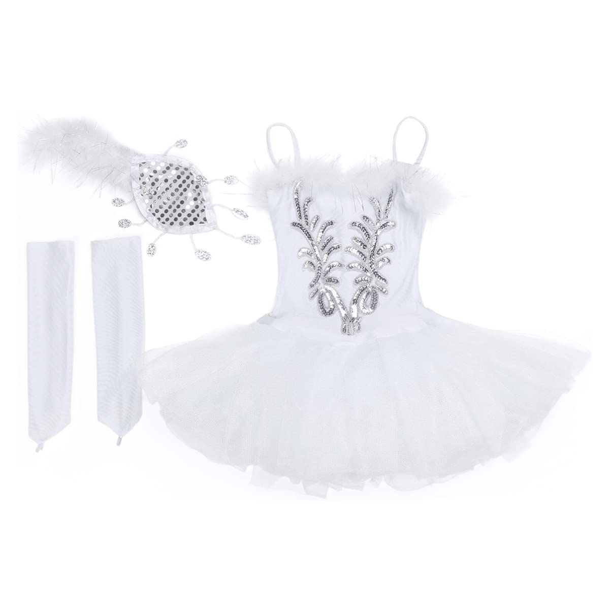 Girls Swan Lake Ballet Tutu Dress with Sequined Leotard, Fingerless Gloves & Hair Clip Set – Perfect for Dance Recitals, Halloween Costumes & Themed Birthday Parties