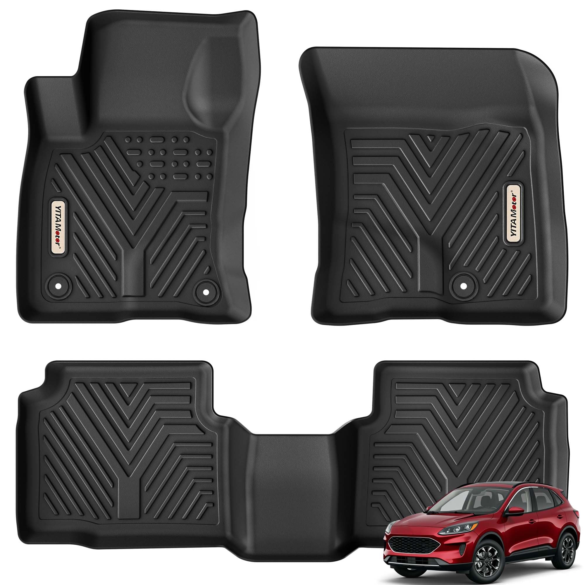 YITAMOTOR Custom Fit All Weather Floor Mats for 2020-2025 Ford Escape (Non-Hybrid) - 1st & 2nd Row Heavy Duty Car Floor Liners | Perfect for Rain, Snow, Mud & Everyday Protection