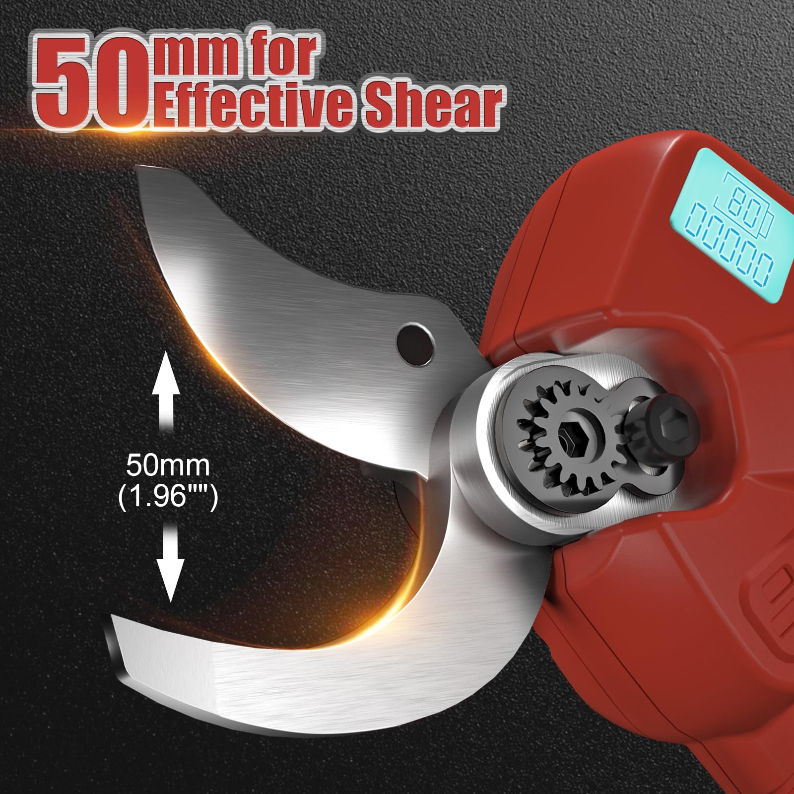 Electric Pruning Shears - Cordless Power Pruner with 2 Rechargeable Batteries, 50mm (1.96