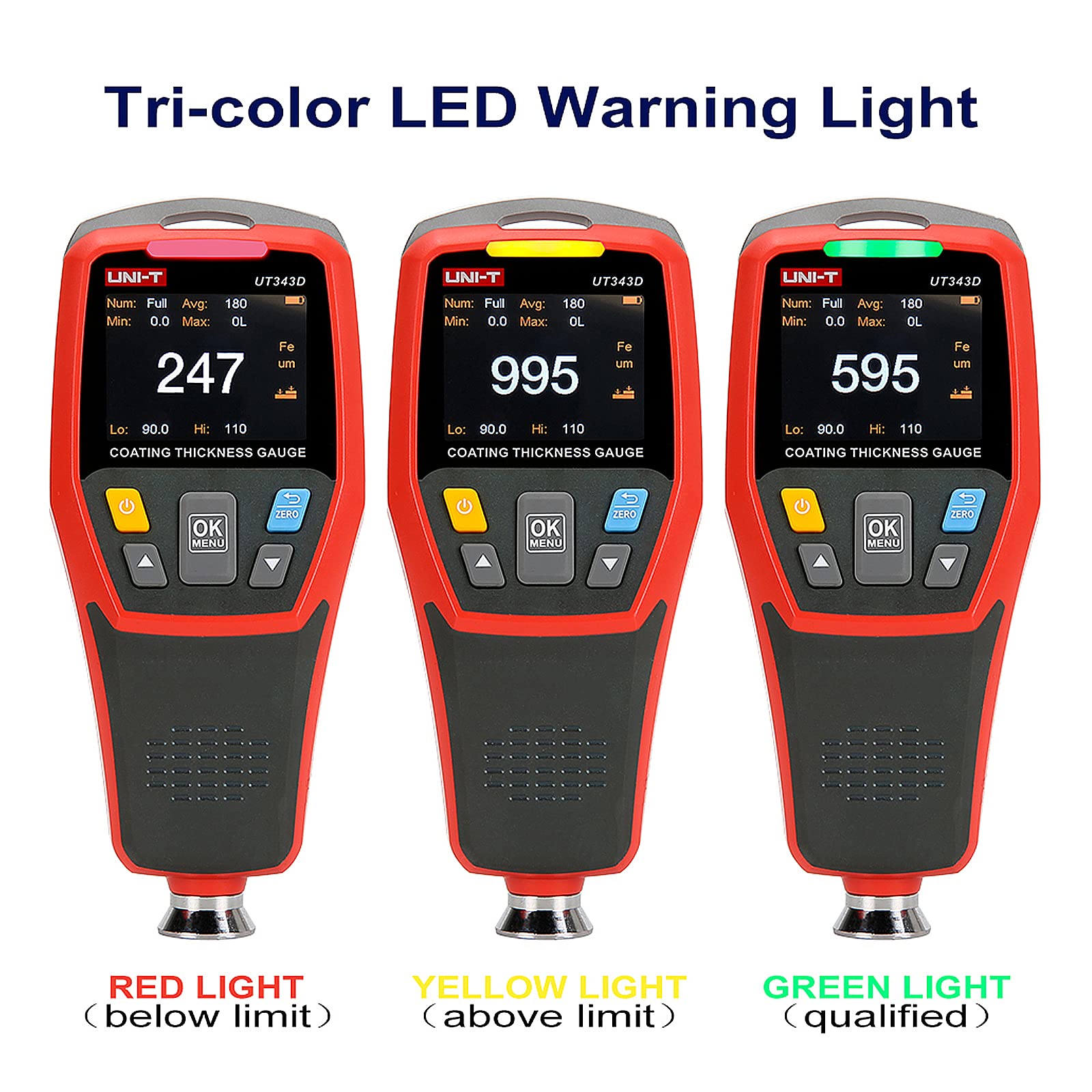 UT343D Digital Coating Thickness Gauge 0.1 Micron to 1250μm - Automotive Paint & Film Thickness Tester for Car, Truck, Metal Surface Inspection | Perfect for Auto Body Shops, Quality Control & Industrial Applications