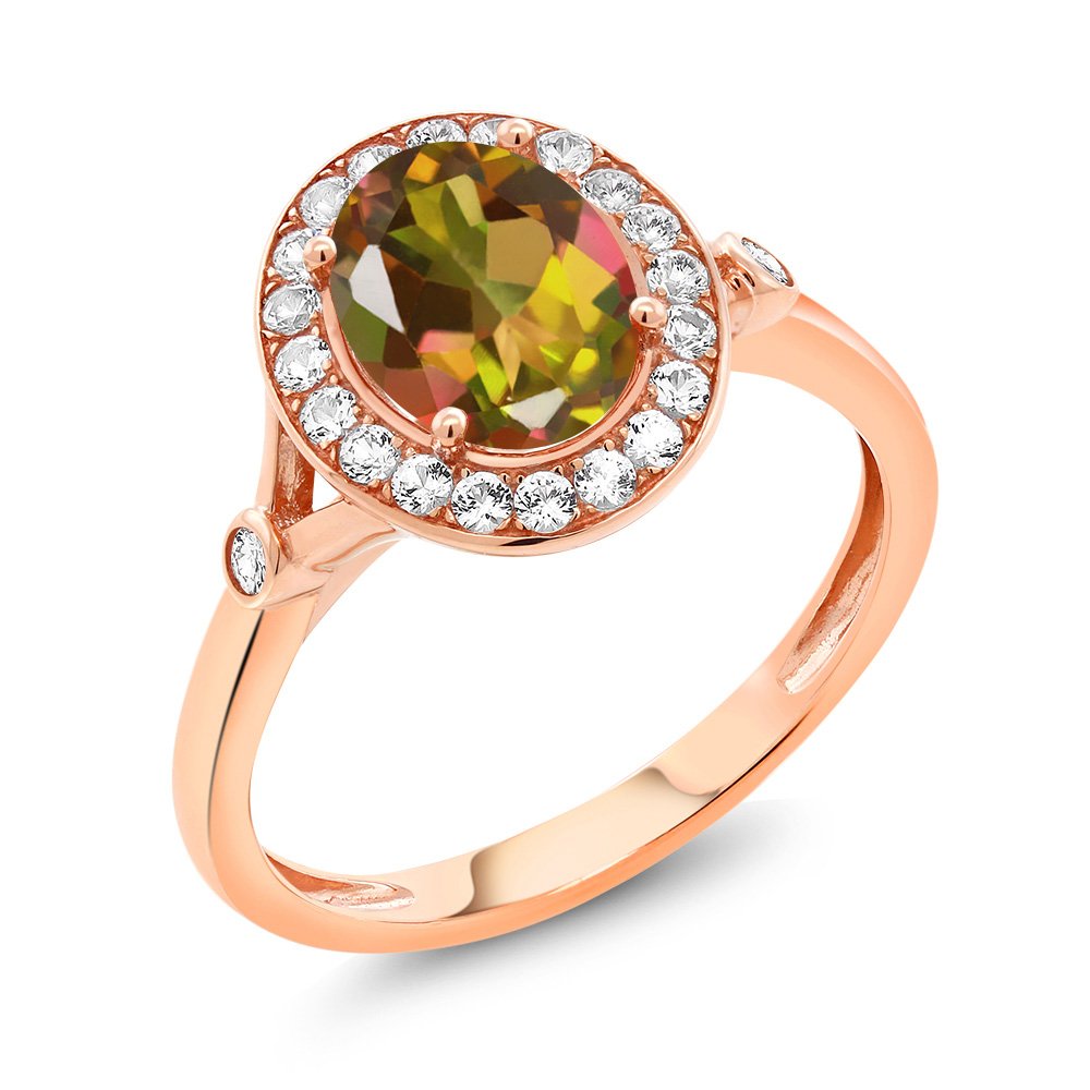 2.16 Ct Oval Mango Mystic Topaz & White Created Sapphire 10K Rose Gold Ring for Women - Elegant Gemstone Jewelry for Engagement, Anniversary & Special Occasions | Gem Stone King