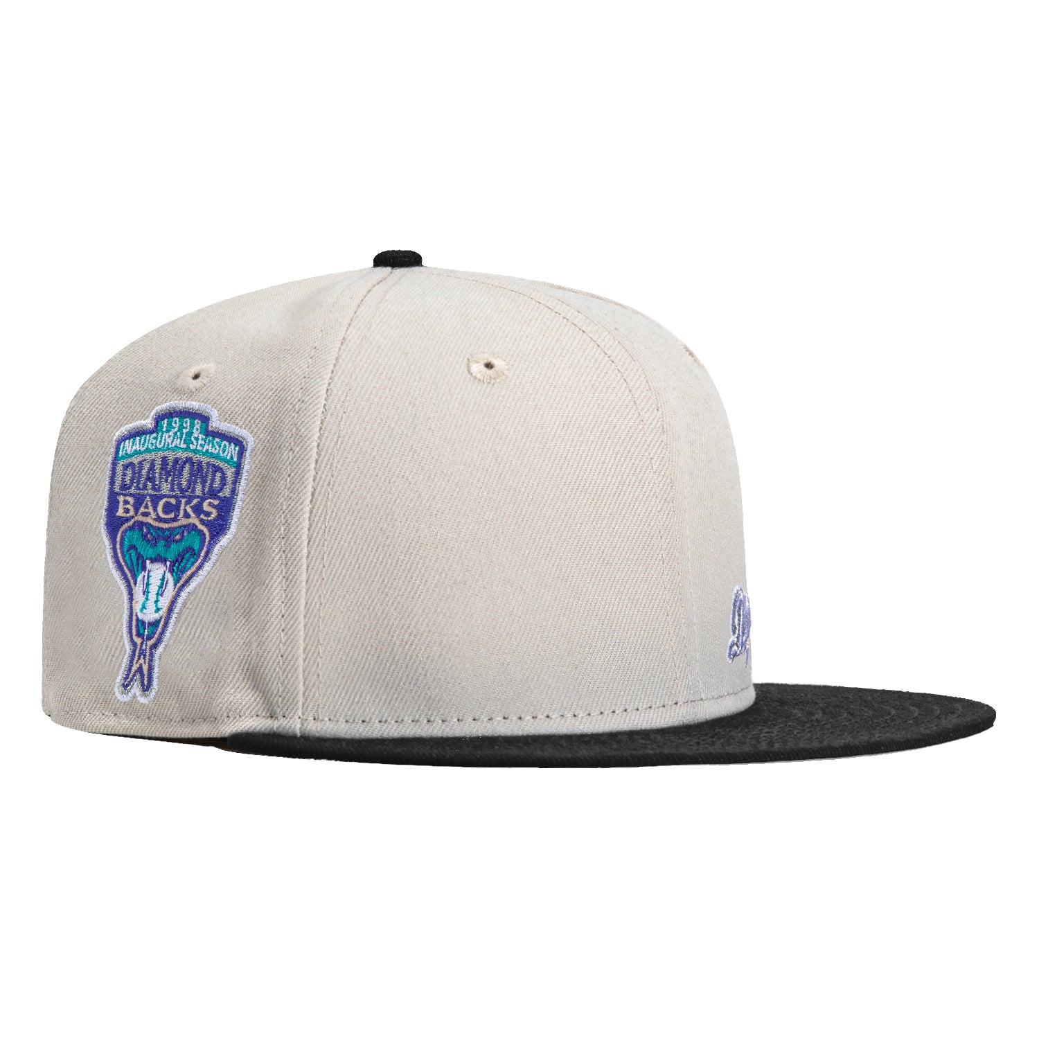 New Era 59Fifty Flawless Script Arizona Diamondbacks Inaugural Patch Hat - Stone & Black | Official MLB Baseball Cap for Fans, Games & Streetwear Fashion