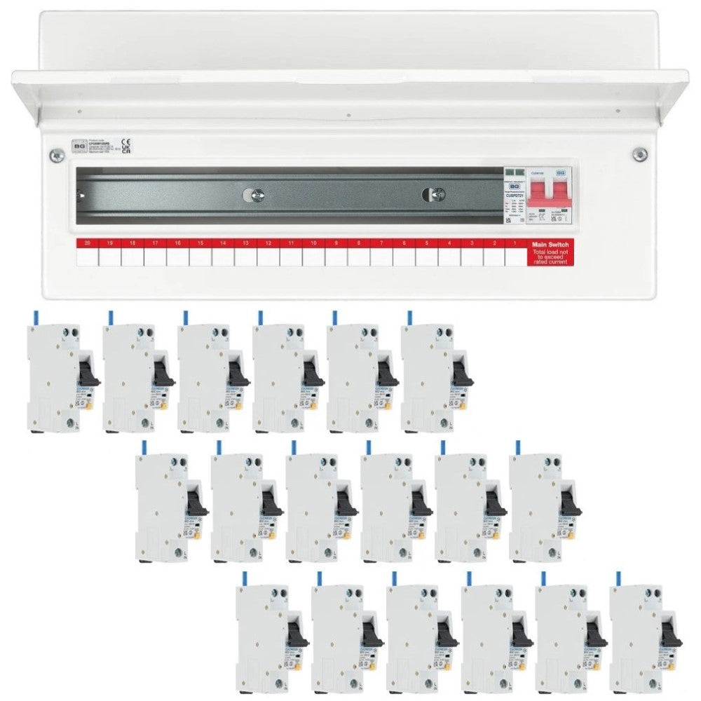 BG Fortress 19-Way 100A Main Switch Consumer Unit with SPD & RCBOs - Electrical Distribution Panel for Home and Commercial Use