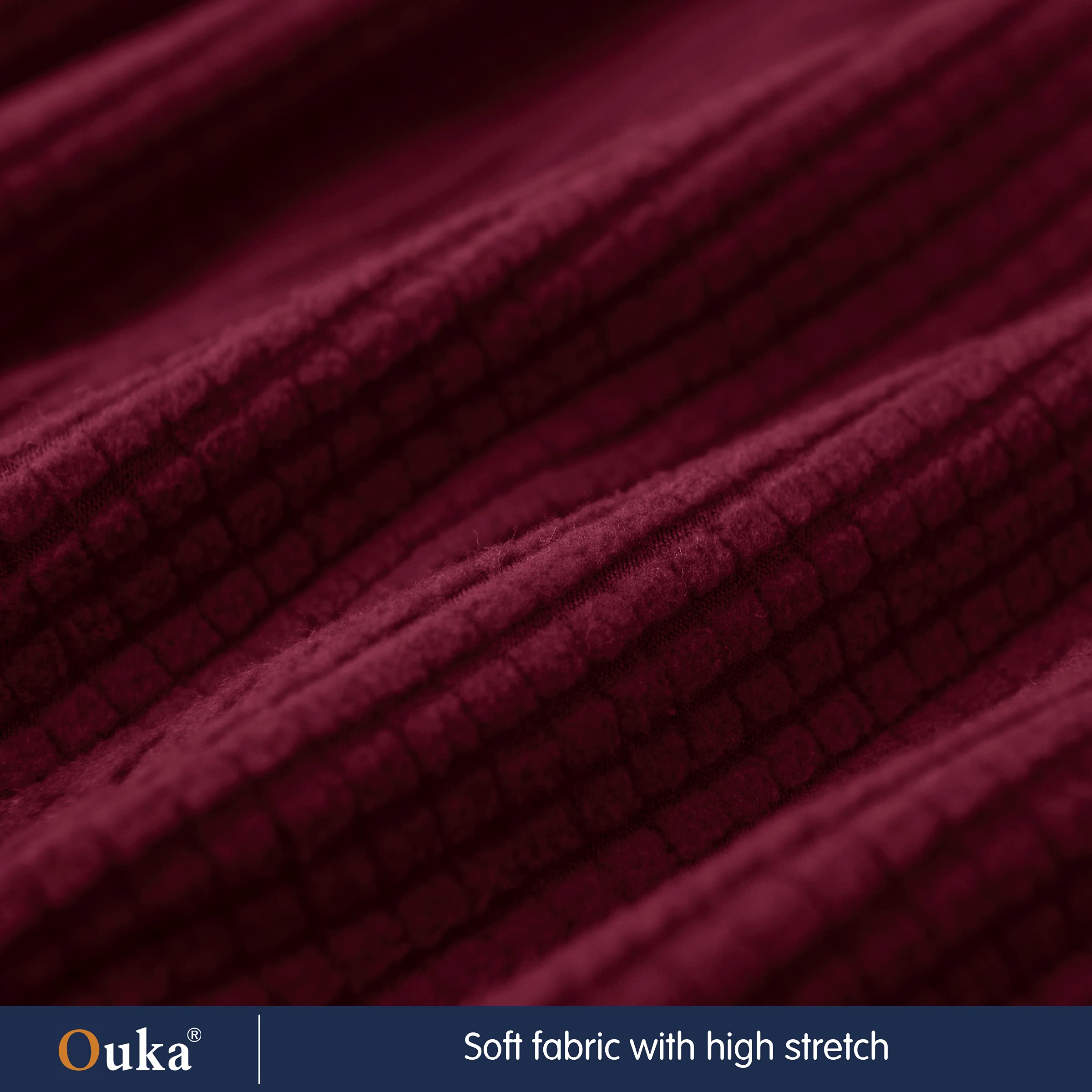 Ouka Stretch Reversible Sofa Cushion Cover - Soft Protector for Couch, Loveseat & Chair - Washable Slipcover for Home Decor (Wine Red) - Perfect for Living Room, Bedroom & Office Use