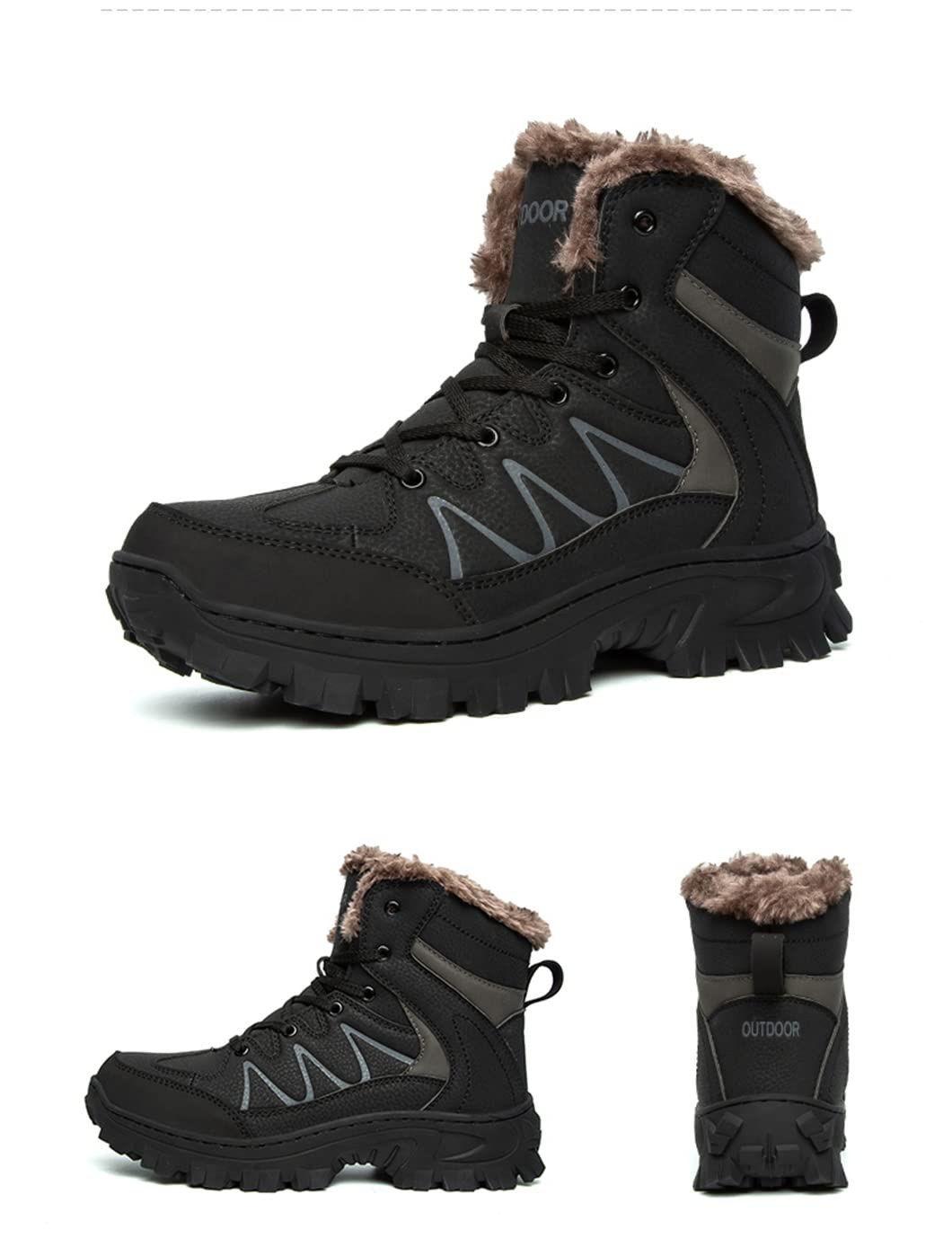 Men's High Top Hiking Boots - Winter Warm Waterproof Outdoor Sneakers for Snow & Trail - Fashionable Ankle Boots for Men in Large Sizes - Perfect for Mountain Climbing, Camping & Winter Adventures