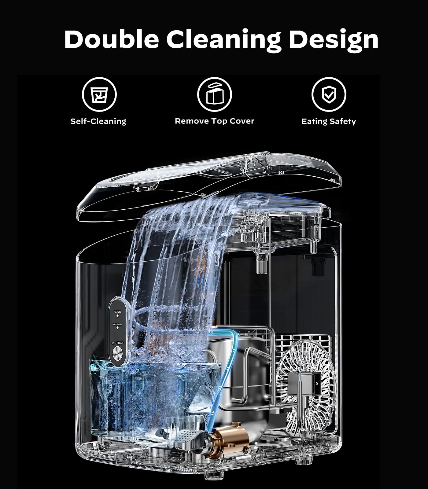 Silonn Countertop Nugget Ice Maker - Chewable Pellet Ice Machine with Self-Cleaning Function, Portable Pebble Ice Maker with Ice Scoop for Home, Kitchen, Office - Stainless Steel | Perfect for Cocktails, Sodas & Entertaining Guests