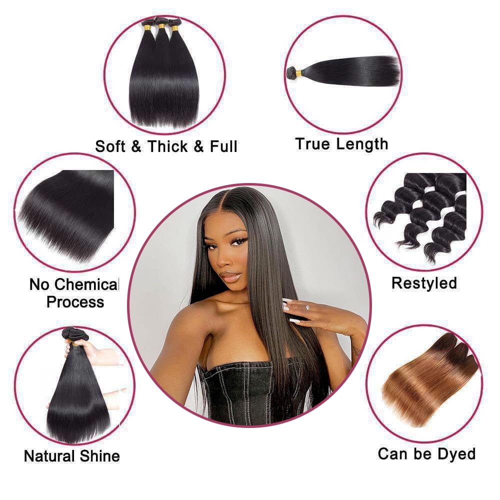 100% Unprocessed Brazilian Virgin Human Hair Bundles - 3 Bundles 22 24 26 Inch Straight Natural Black Weave Hair Extensions for Black Women | Perfect for Daily Styling, Special Occasions & Protective Hairstyles