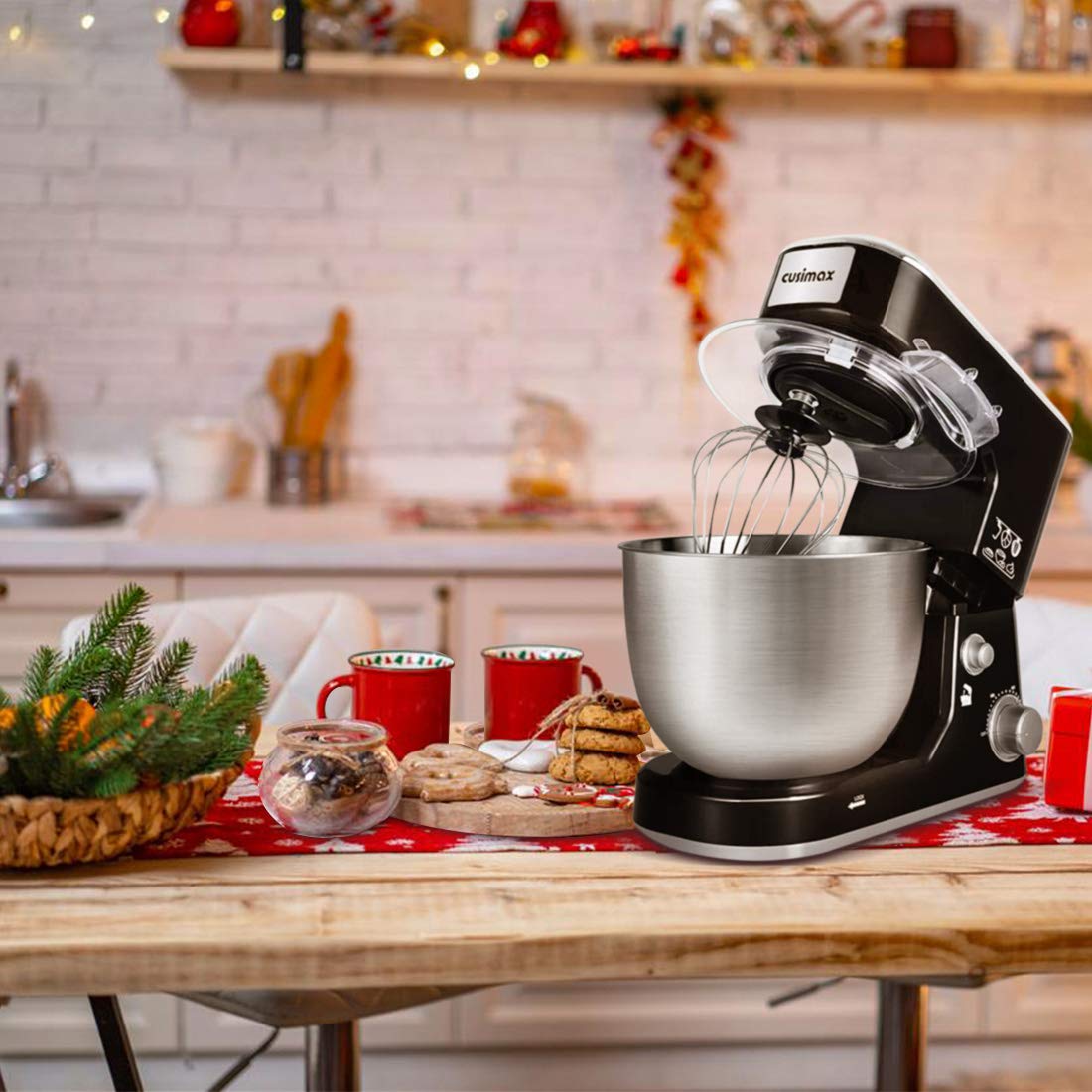 CUSIMAX 5-Quart Stand Mixer - Tilt-Head Electric Dough Mixer with Stainless Steel Bowl, Dough Hook, Beater & Whisk | Perfect for Baking Bread, Cakes & Cookies | Splash Guard Included