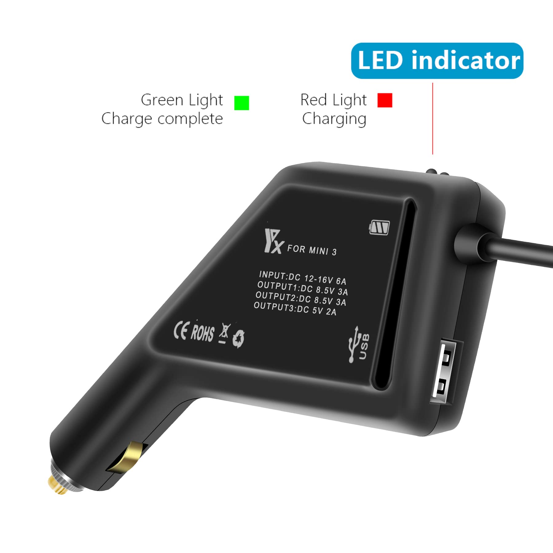 DJI Mini 3 Pro/Mini 4 Car Charger - 3-in-1 Fast Charging for 2 Batteries & Remote Control | Portable Travel Charger for Drone Accessories (Not Compatible with Mavic Mini/Mini 2) | Perfect for Road Trips & Outdoor Adventures