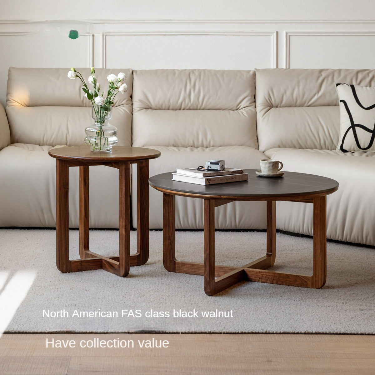 Solid Black Walnut Wood Coffee Table with Rock Surface - Rustic Modern Living Room Furniture for Home Decor