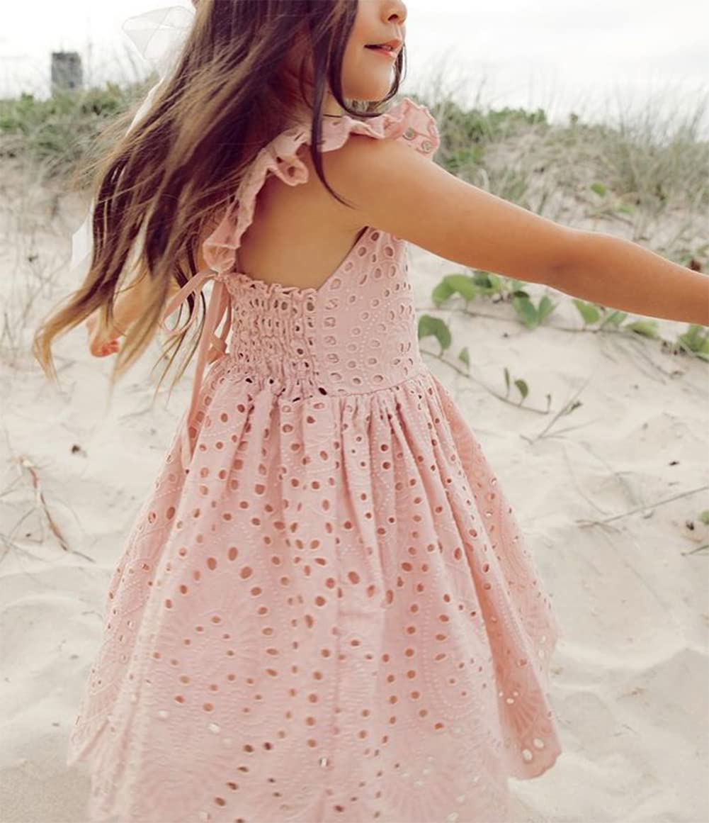 Boho Linen Lace Baby Girl Dress - Toddler Summer Sundress Outfit for Girls | Perfect for Beach, Party & Outdoor Play