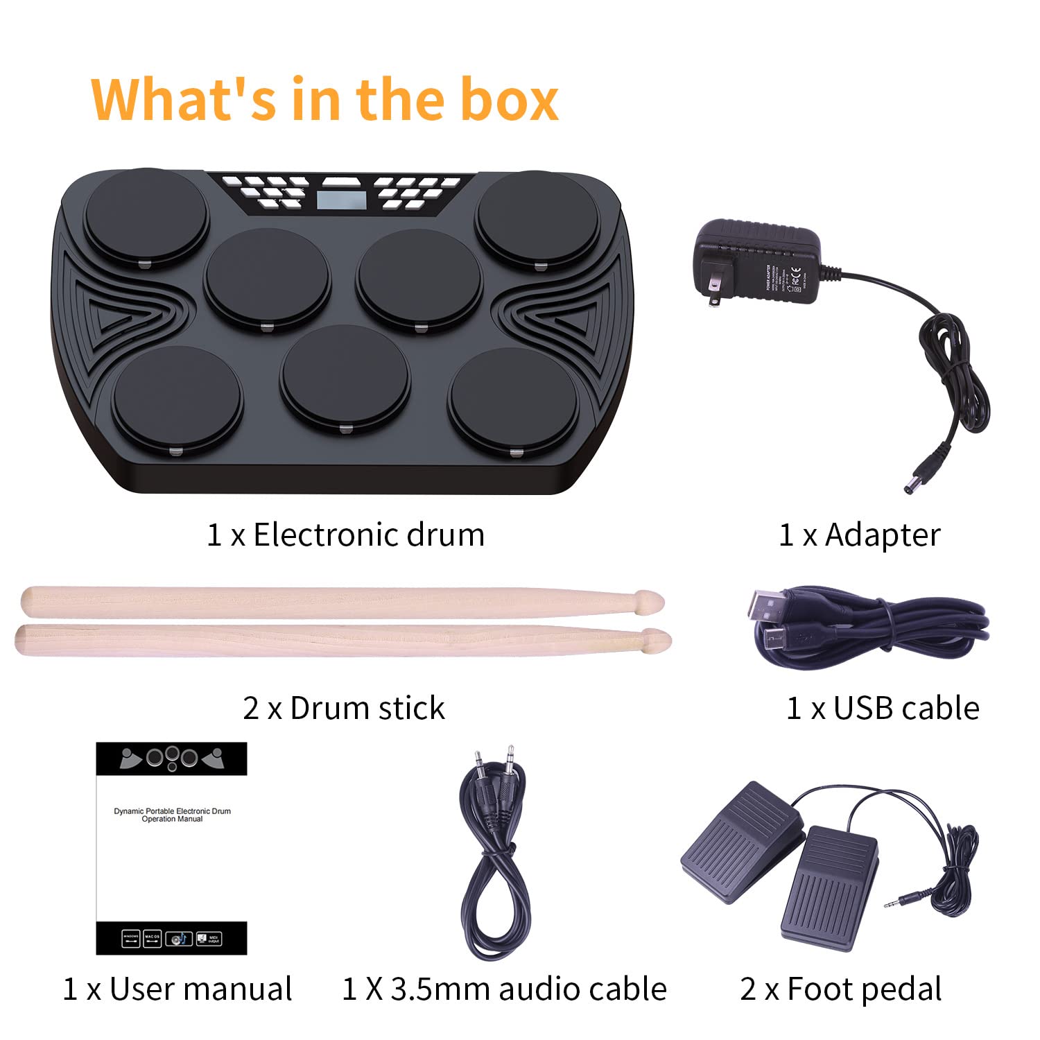 KONIX 7-Pad Electronic Drum Set - Portable Tabletop Digital Drum Kit with Built-in Speakers, Digital Panel & PC Connection - Perfect for Teens & Adult Beginners - Ideal for Home Practice, Studio Recording & Live Performances