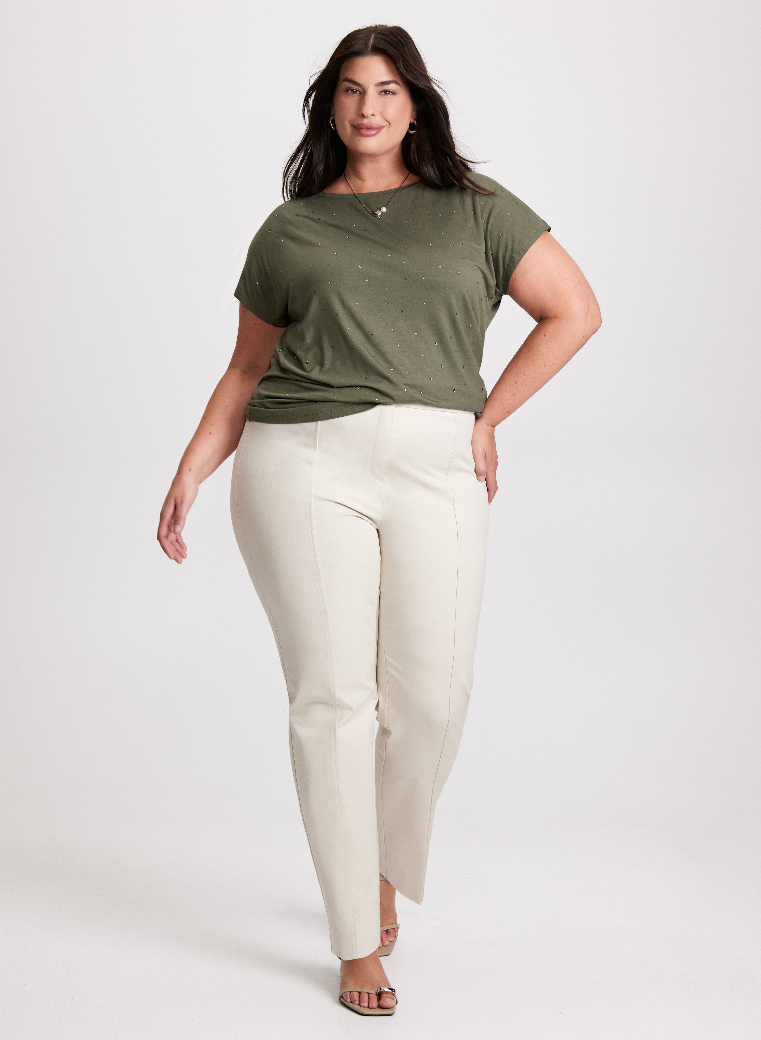 Stylish Bead Embellished T-Shirt & Slim Fit City Pants Set - Perfect for Casual Outings, Date Nights, and Office Wear