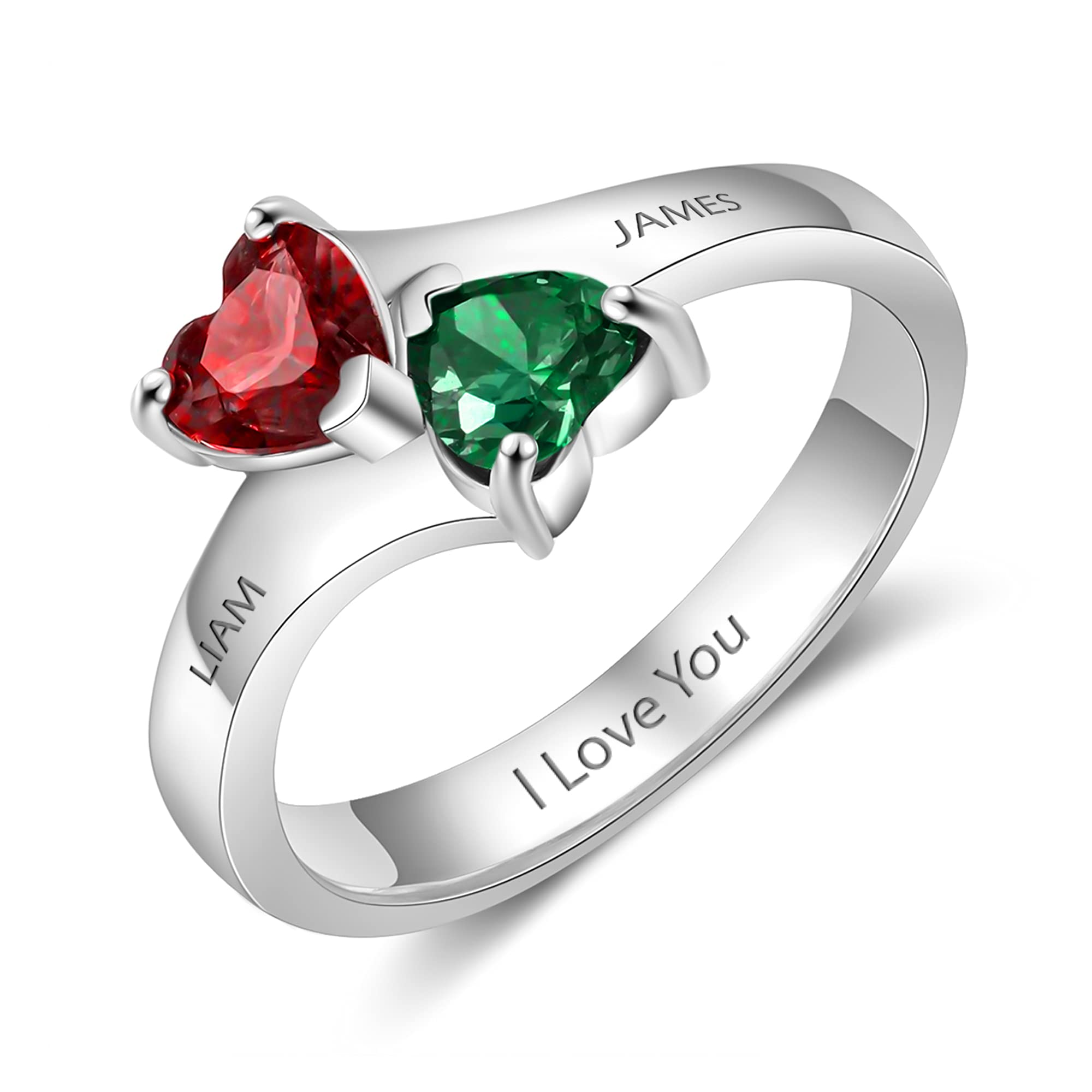 Personalized Sterling Silver Ring with Birthstones - Custom Engraved Jewelry for Women - Promise & Name Ring for Her - Perfect Gift for Anniversaries