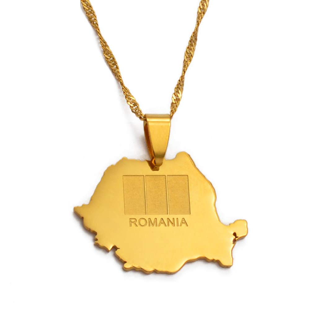 FDDSSYX Romania Map Necklace - Gold Trendy Romanian Jewelry Gift, Creative Map Pendant for Women | Perfect Birthday Present, Travel Souvenir & Fashion Accessory