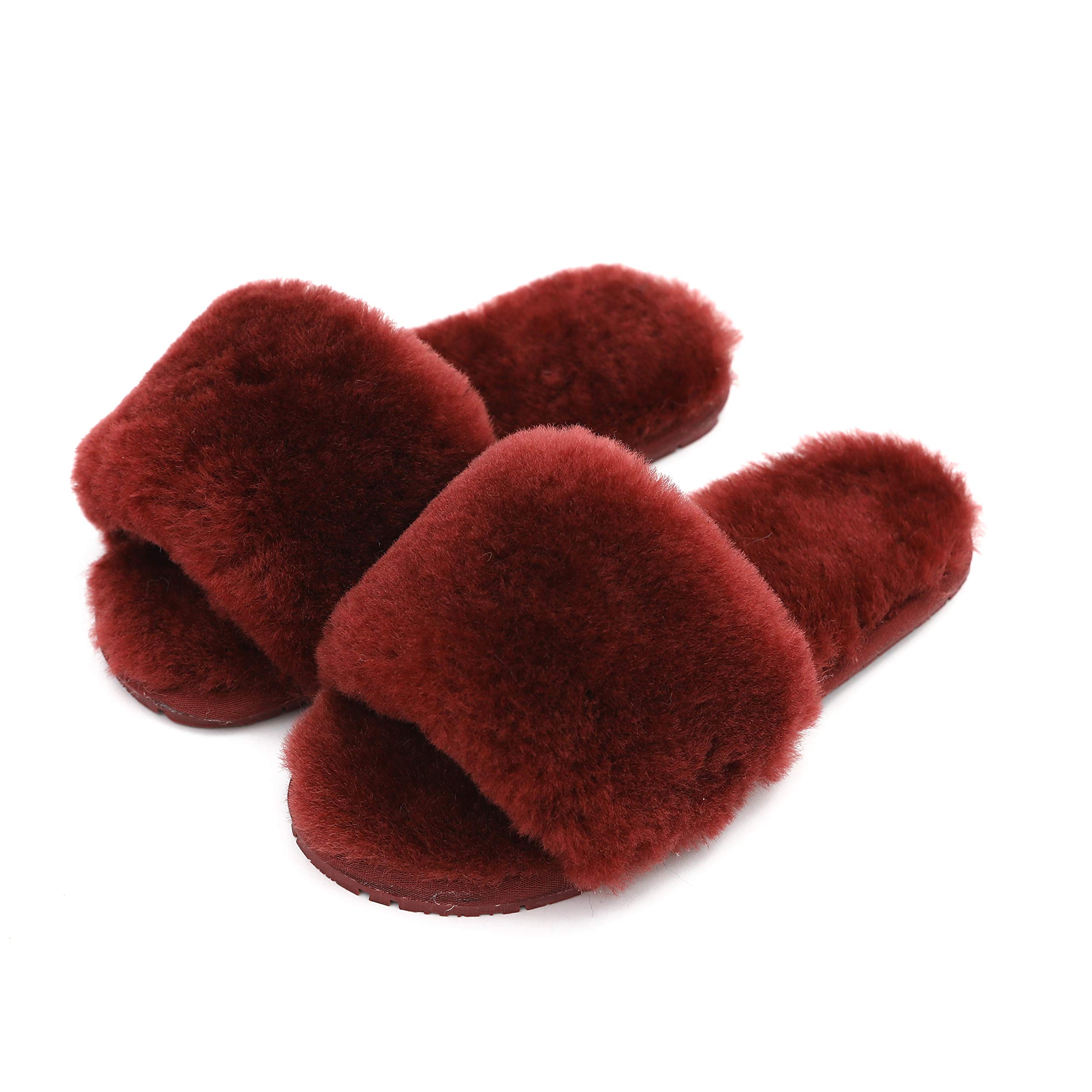 Women's Boiled Wool Slippers with Real Fur - Open Toe Luxury House Slippers by Dechic | Cozy Indoor Comfort for Winter, Spa Days & Relaxation at Home