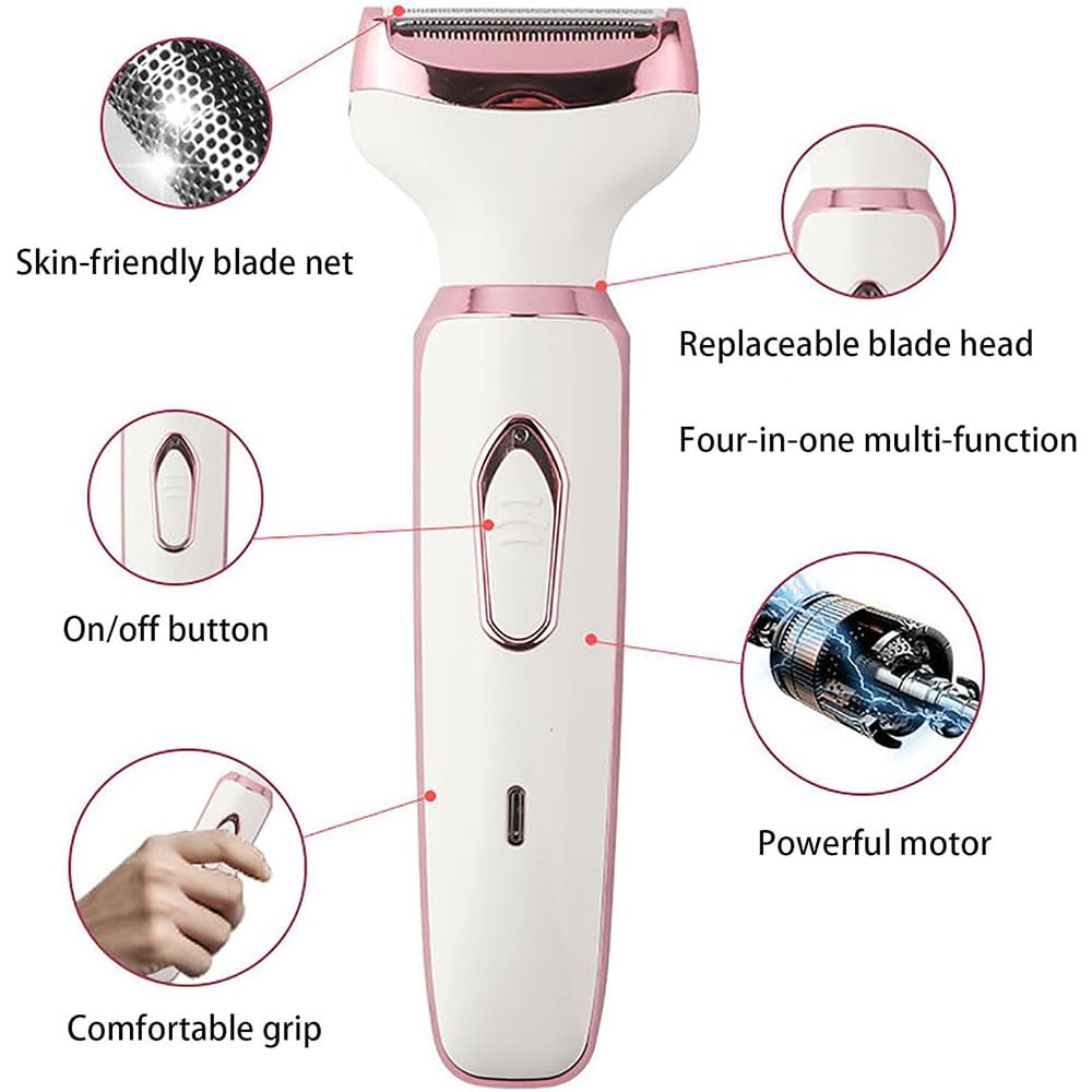 4-in-1 Electric Shaver for Women - Waterproof Lady Shaver & Epilator for Face, Legs, Underarms & Body Hair Removal | Perfect for Travel, Gym & Daily Grooming