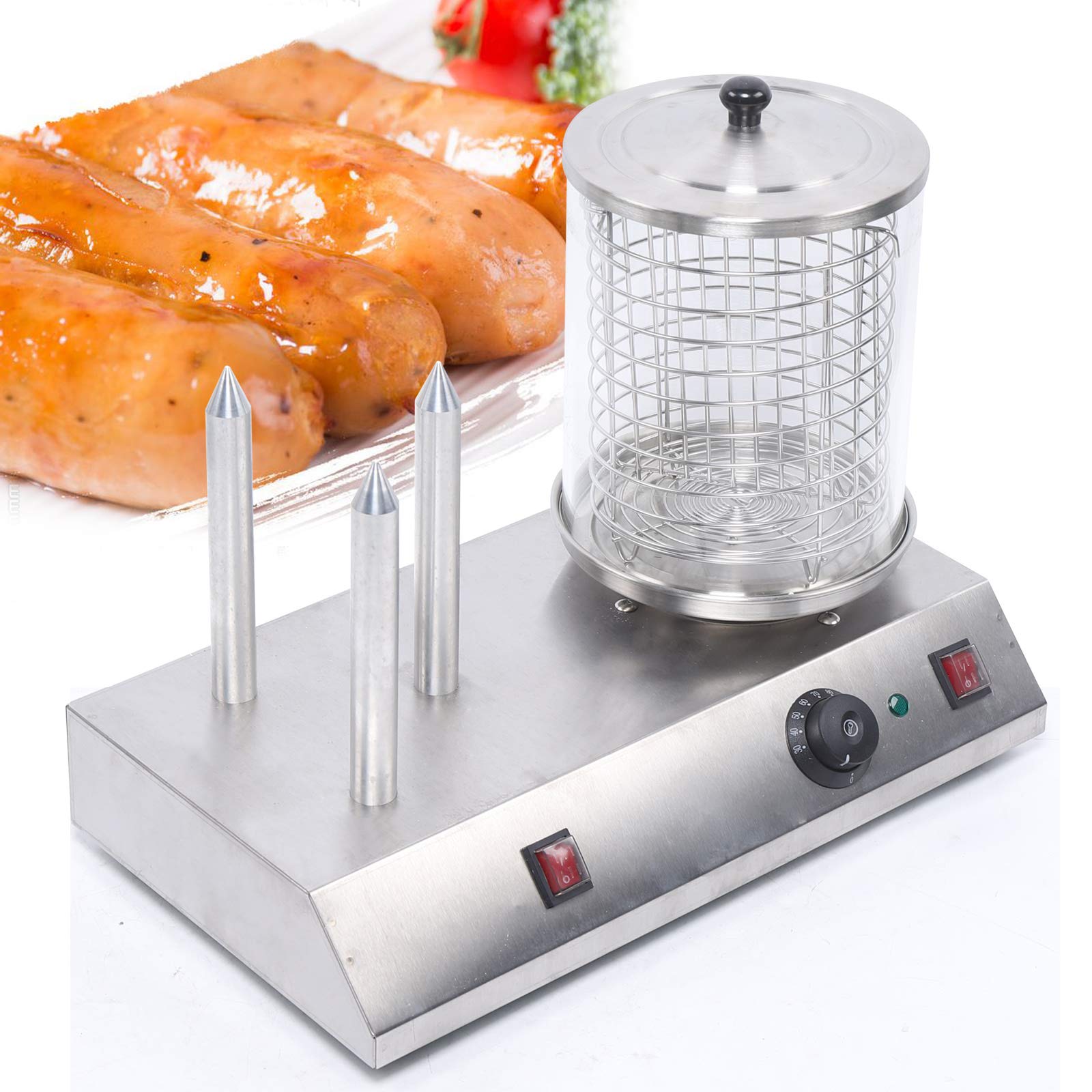 Electric Hot Dog Grill Machine - Commercial Nonstick Hot Dog & Bun Toaster with Stainless Steel - Cooks 3 Sausages at Once - Perfect for Home, Parties, Food Trucks & Outdoor Events