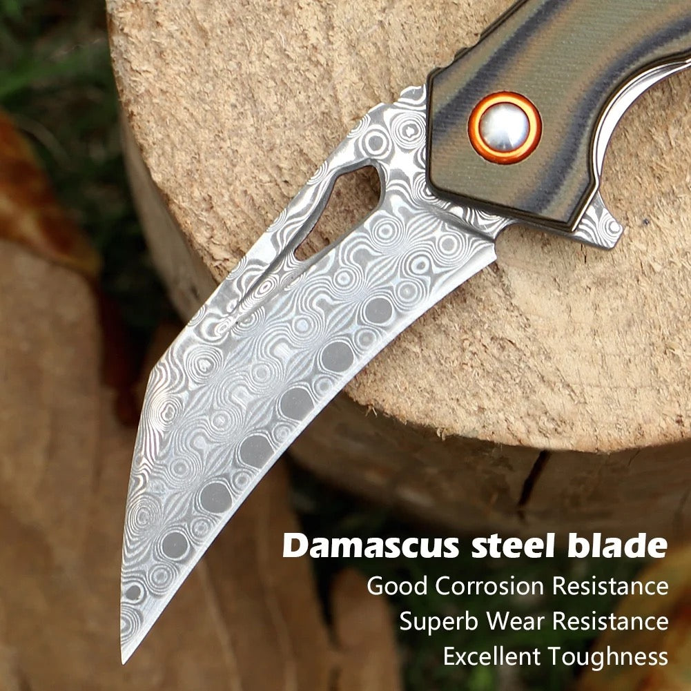 Premium Scorpion Japanese Folding Pocket Knife - VG10 Damascus Steel Blade, G10 Handle - Perfect for Camping, Hiking & Everyday Carry (EDC)