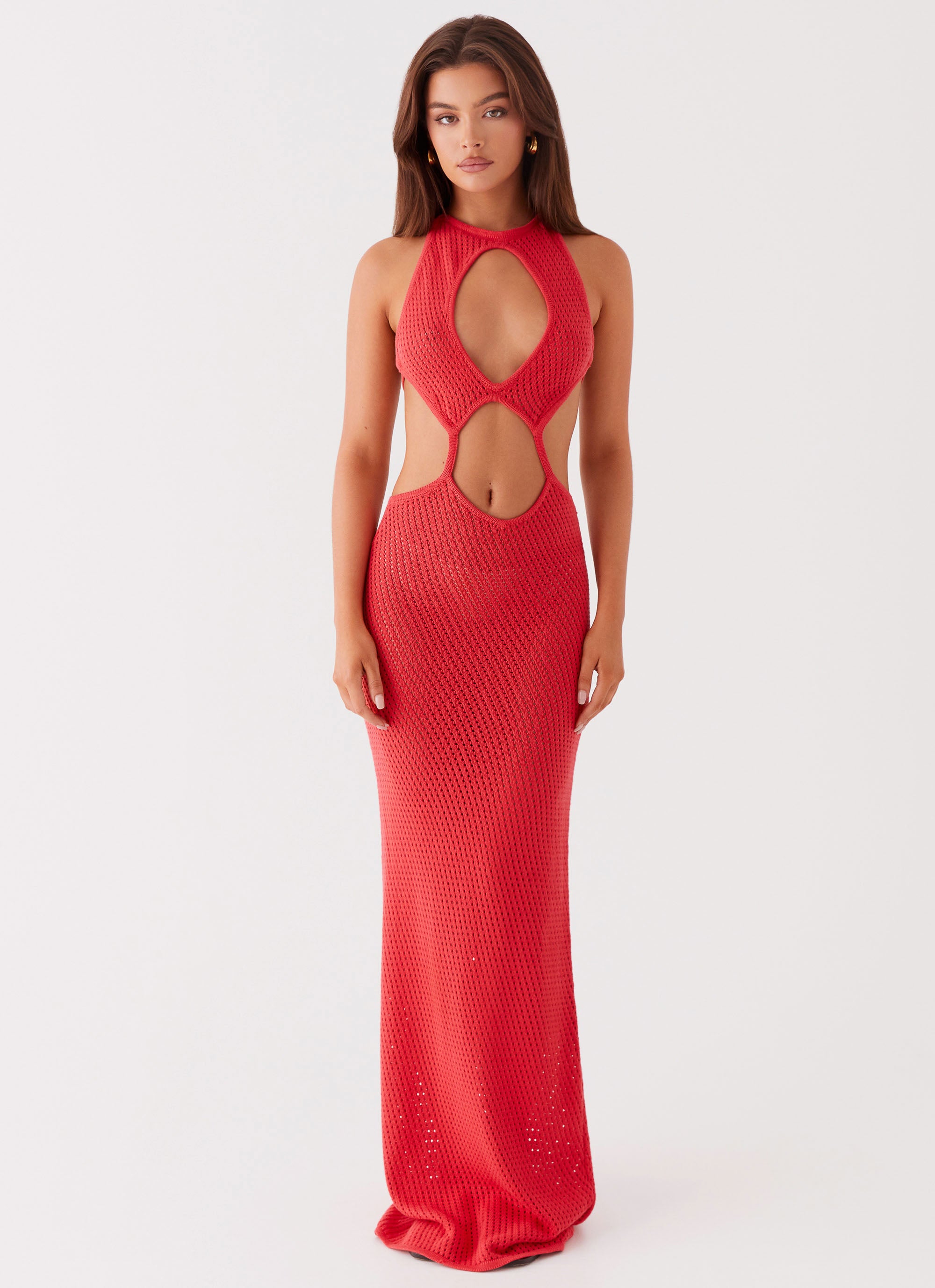 Caicos Crochet Maxi Dress in Red | Boho Beach Cover Up & Summer Vacation Dress for Women