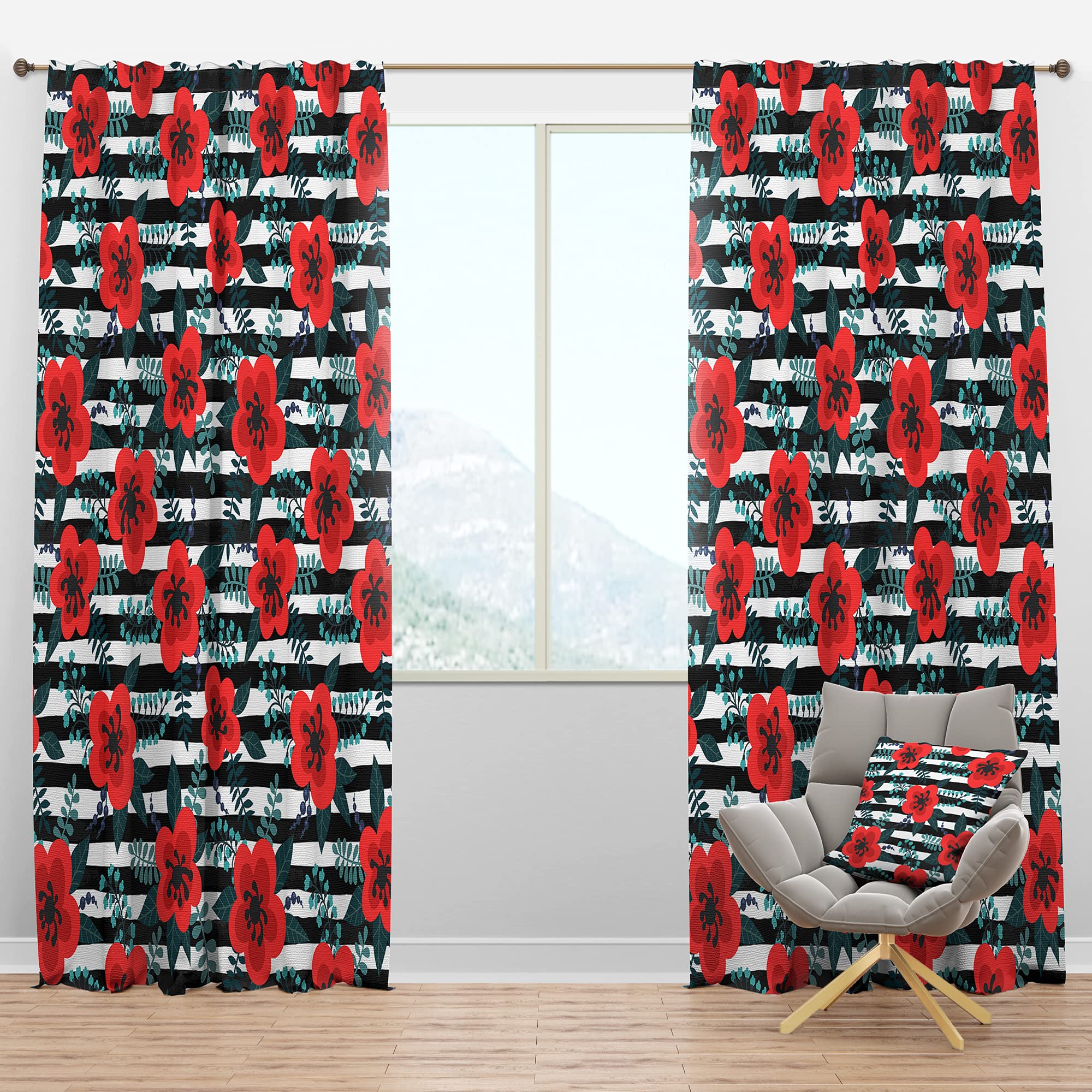DesignQ Blackout Curtains - Thermal Insulated Red Floral Pattern with Leaves & Berries - 52x120 Inch Single Panel Window Drapes for Bedroom & Living Room - Perfect for Light Blocking, Privacy & Energy Efficiency