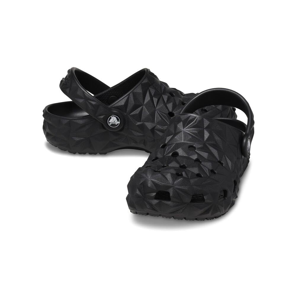 Crocs Women's Classic Geometric Clog - Comfortable Slip-On Water Shoes for Women & Little Big Kids | K Black | Perfect for Beach, Pool & Casual Wear