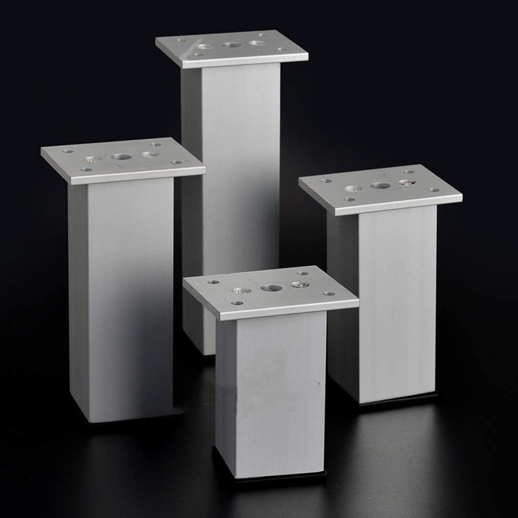 Adjustable Metal Table Legs 12cm - 4pcs Square Aluminum Alloy Furniture Feet for Sofa, Desk, Bed & Cabinets - Durable Replacement Risers for Home & Office Furniture