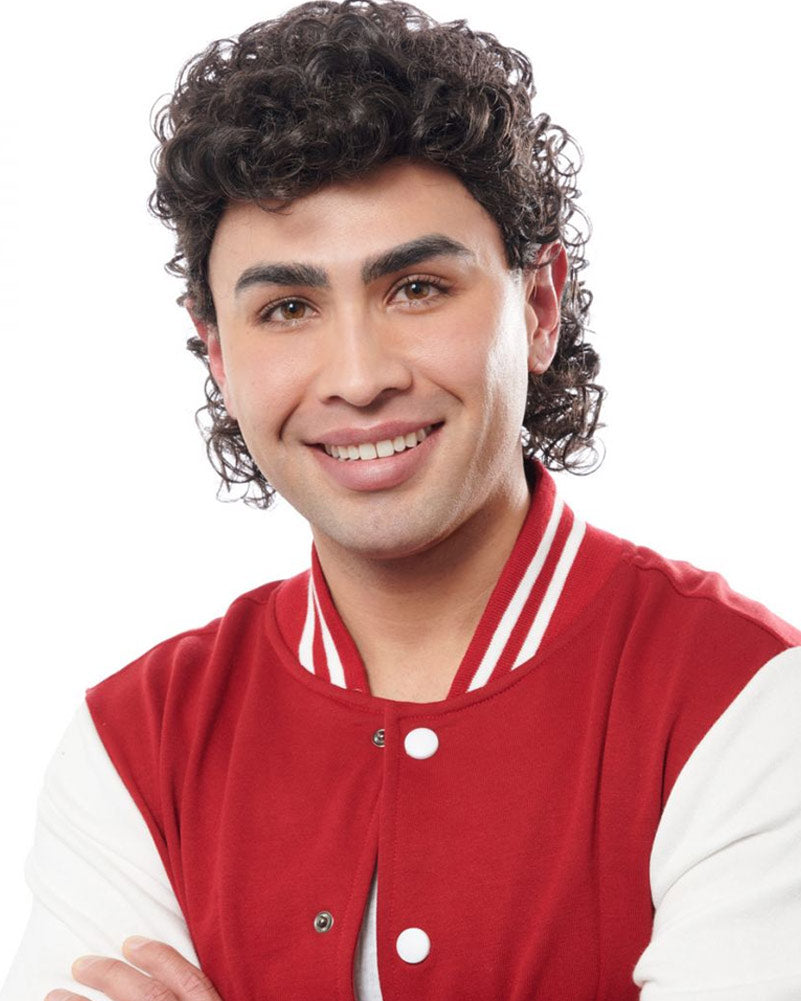 80s Jock Brown Curly Wig - Retro Halloween Costume Wig for Men & Women - Perfect for 80s Theme Parties, Cosplay, and Vintage Looks