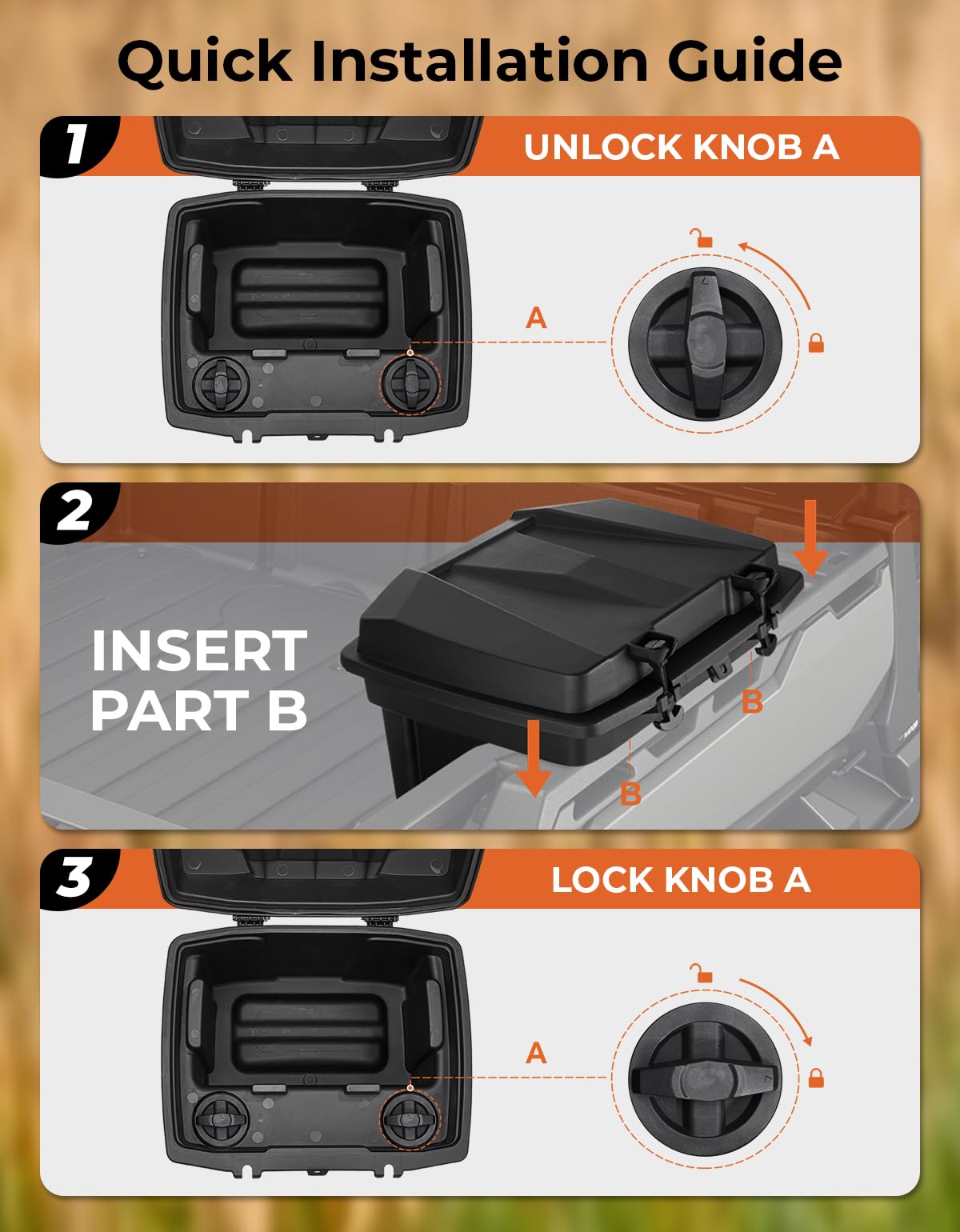KEMIMOTO UTV Bed Storage Box - 7.4 Gallon Waterproof Lockable Cargo Organizer for Can-Am Defender & Defender MAX (2016-2025) | Heavy-Duty Trunk Bin with Easy Installation | Perfect for Off-Road Adventures, Hunting Gear Storage & Camping Equipment Organization