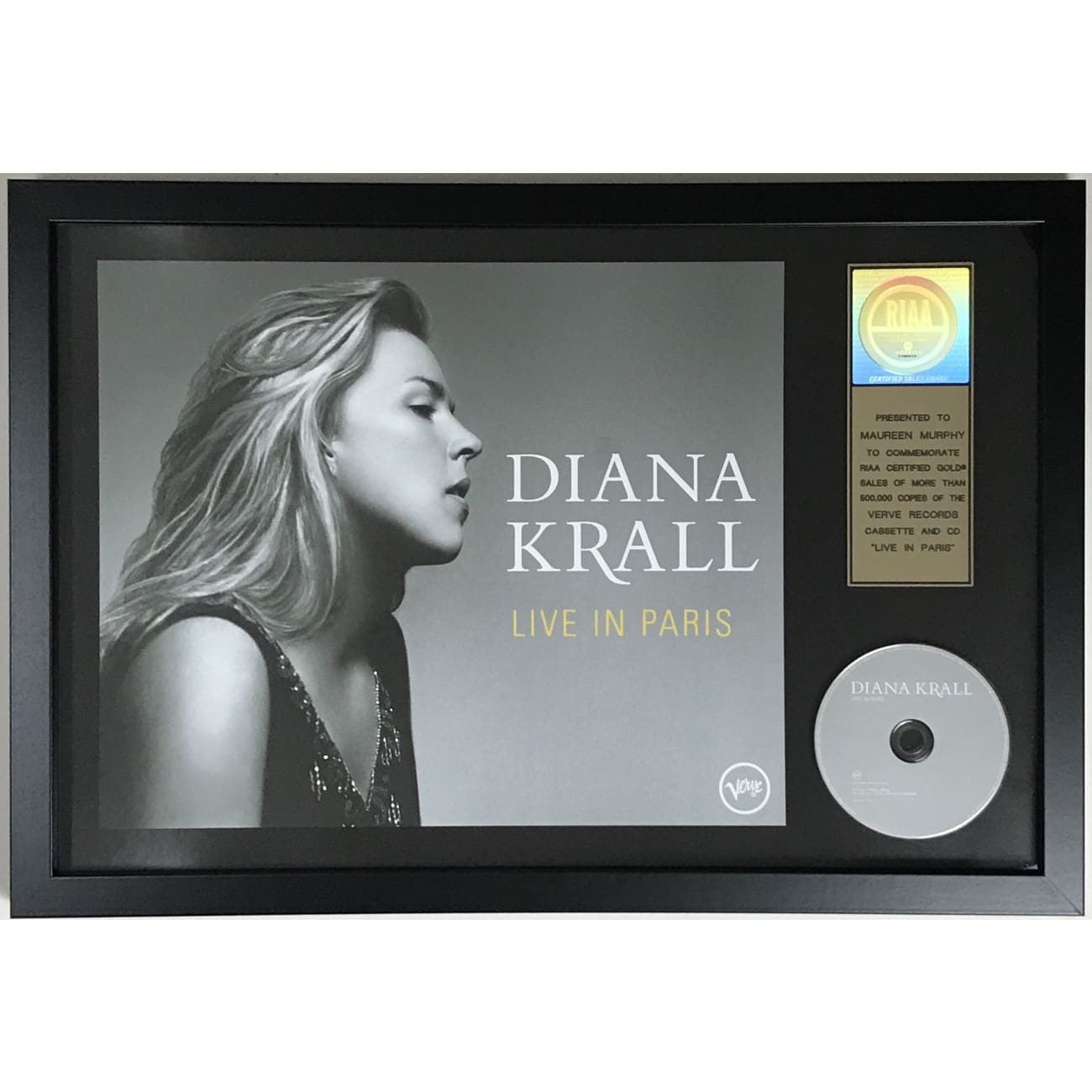 Diana Krall Live in Paris RIAA Certified Gold Album Award - Perfect for Jazz Lovers & Music Collectors