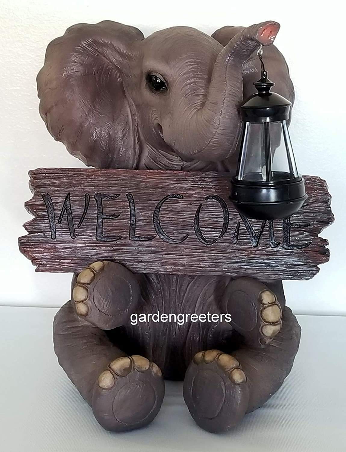 Solar Powered Elephant Statue with Welcome Sign - Outdoor Garden Decor for Patio, Lawn & Yard - Perfect for Home, Wedding & Party Decorations