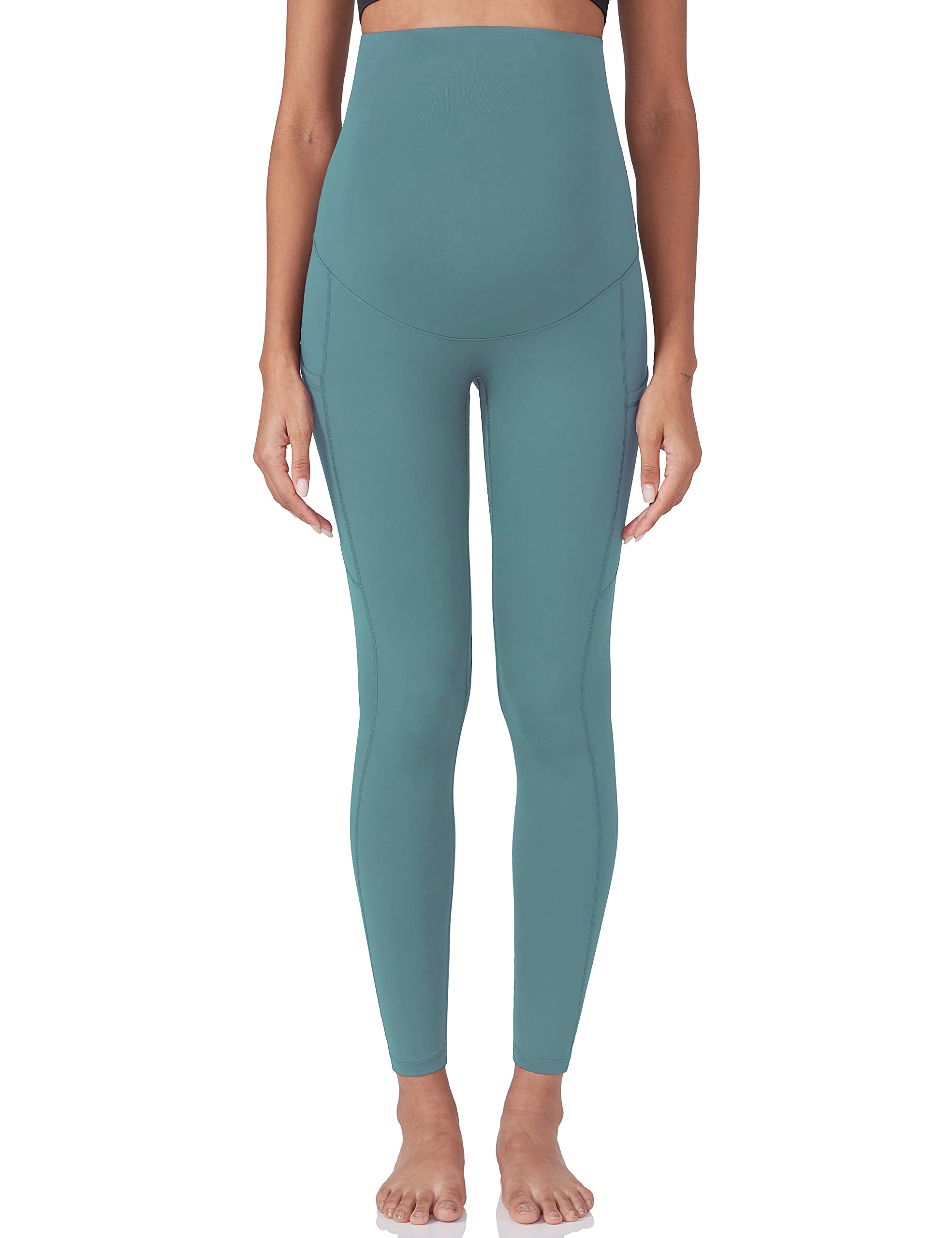 POSHDIVAH Women's Maternity Yoga Pants - Over The Belly Pregnancy Workout Leggings with Pockets - Soft Stretchy Activewear for Gym, Running & Office Wear