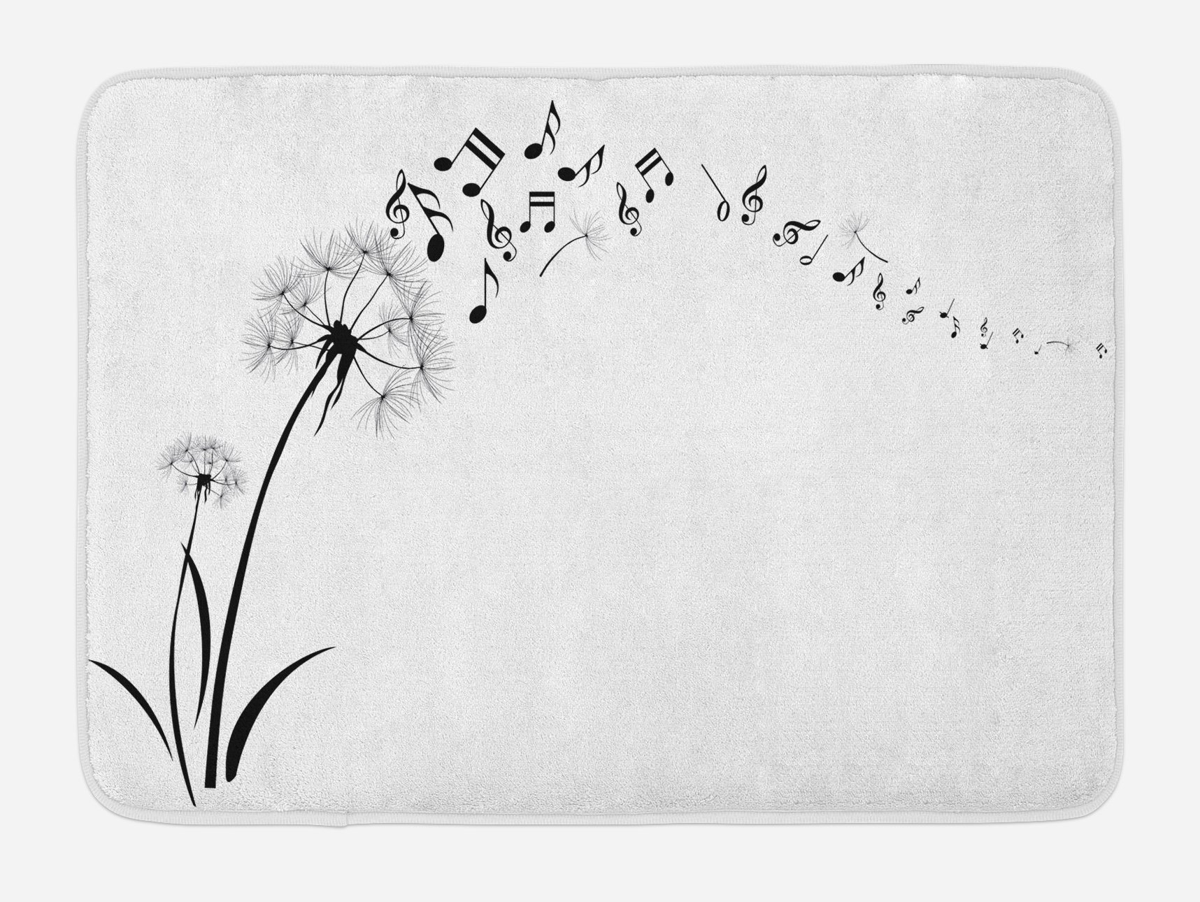 Ambesonne Music Bath Mat - Soft Plush Non-Slip Bathroom Rug with Flying Dandelions & Musical Notes Print, 30.2 x 20 Inches, Black & White - Perfect for Spring/Summer Decor, Guest Bathrooms & Cozy Home Spa Days