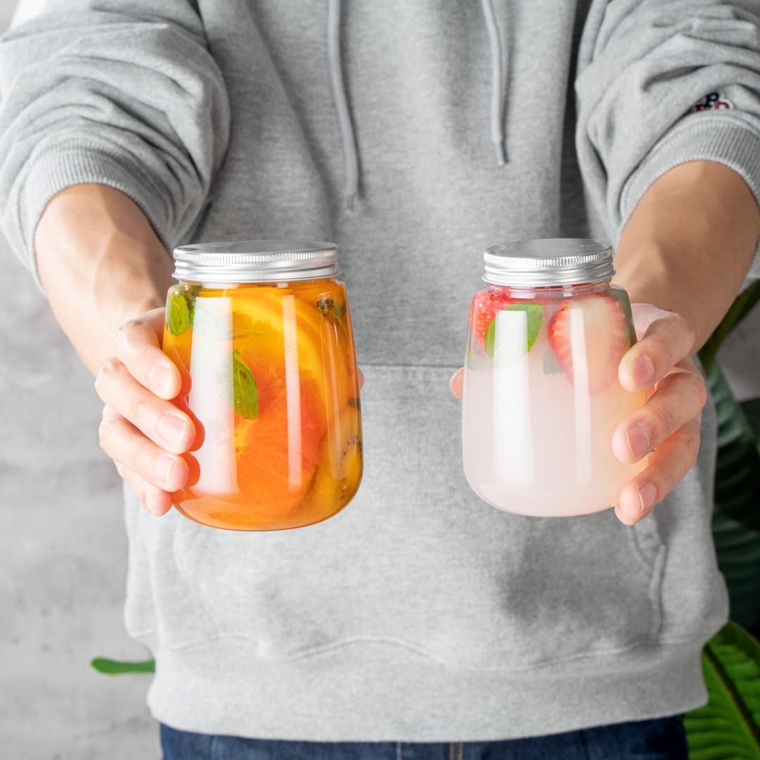 Restaurantware Bottle Tek 17oz Juice Bottles - 100 Pack Clear Empty Plastic Bottles with Aluminum Lids | Disposable Containers for Juicing, Tea, Smoothies, Cocktails & Beverage Storage | Perfect for Restaurants, Cafes & Home Use