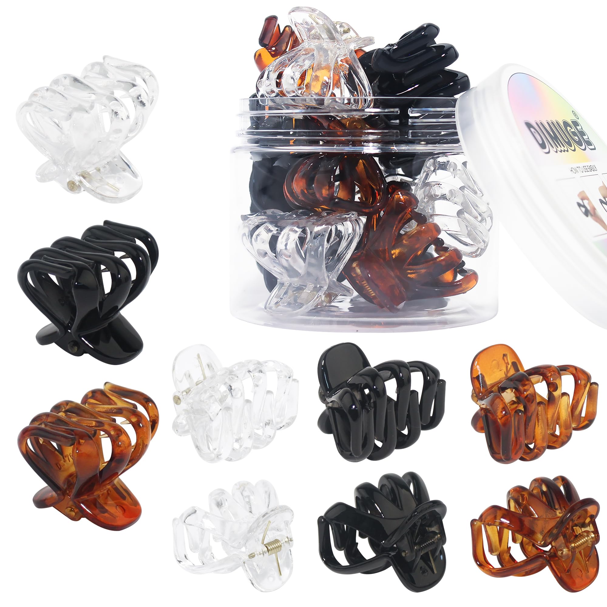 4CM Medium Small Hair Claw Clips 9 pcs - Octopus Hair Clips with Teeth for Women & Girls - Strong Grip Non-Slip Hair Clips for Thin & Thick Hair (Black, Brown, Clear) - Perfect for School, Work, Gym & Everyday Hairstyles