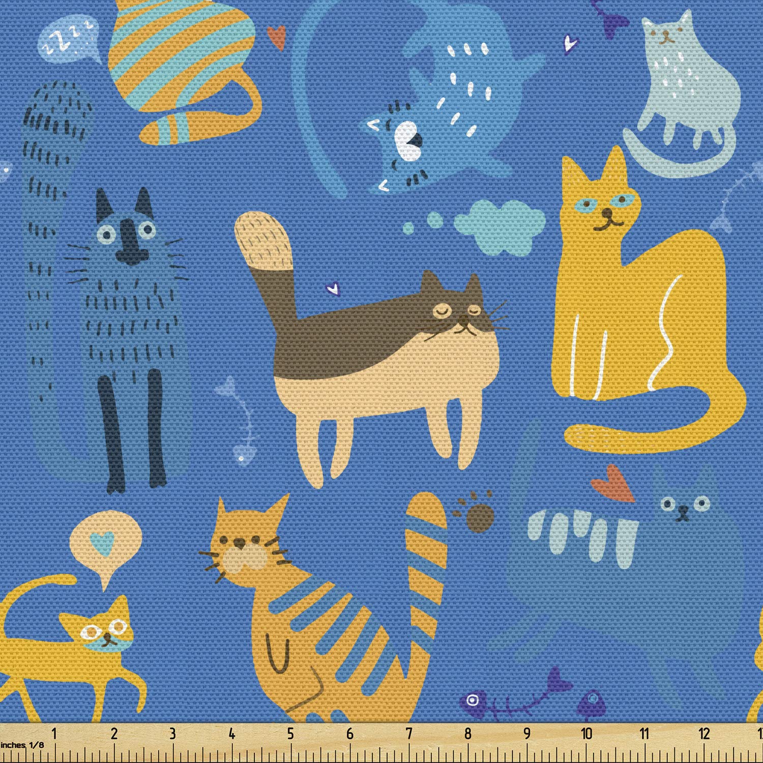 Ambesonne Cat Fabric by The Yard - Whimsical Kitten Speech Bubbles & Doodle Pattern Decorative Upholstery Fabric (10 Yards, Sea Blue & Multicolor) for DIY Home Decor, Pet Accessories & Craft Projects