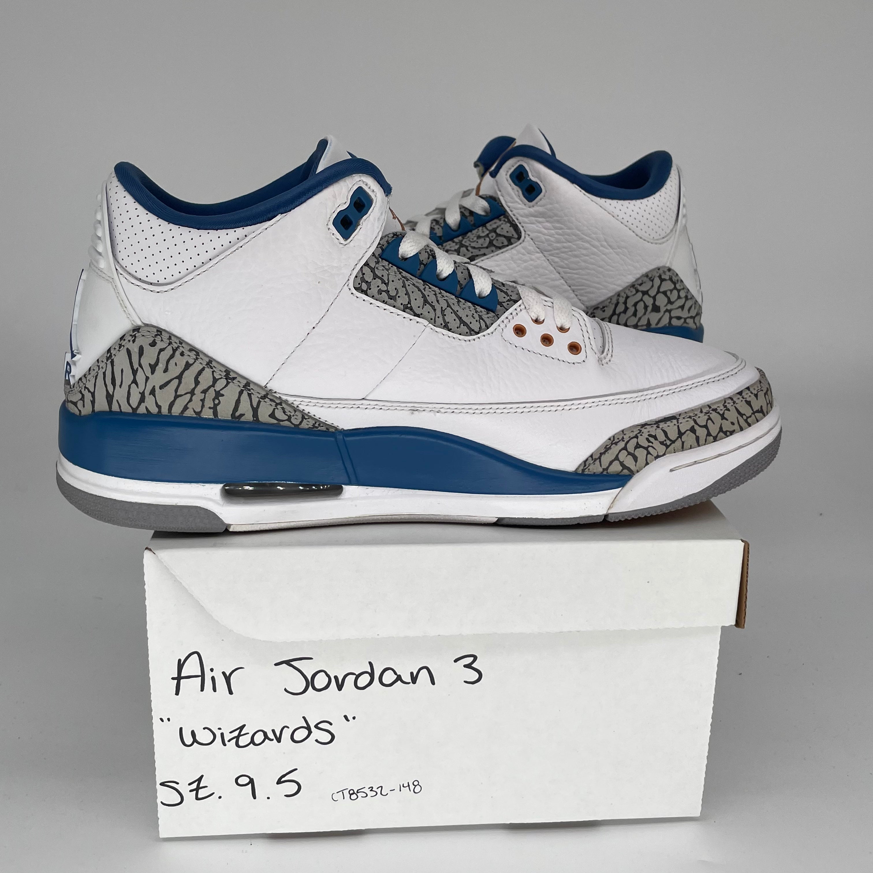 Original Air Jordan 3 Retro 'Wizards' Basketball Shoes - Men's Size 9.5 (CT8532-148) - Perfect for Streetwear & Sneaker Collectors