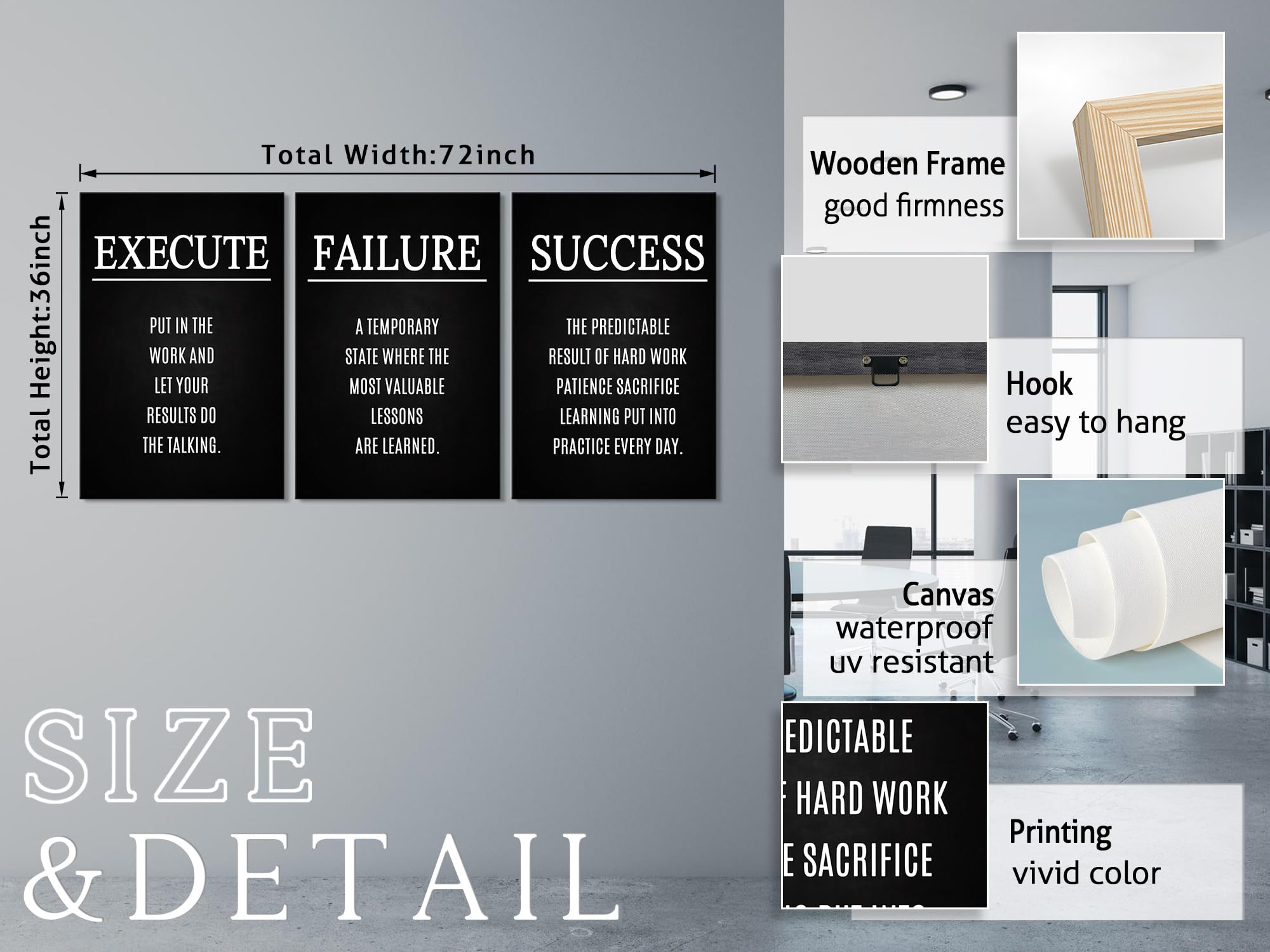 3 Piece Motivational Wall Art Set - Inspirational Quote Posters for Office & Home Decor (24x36 Inch) - Perfect for Workspace, Living Room & Gym Motivation