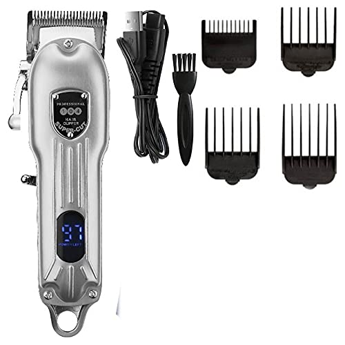 Professional Cordless Hair Clippers for Men - LED Adjustable Barber Trimmer with Taper Lever, Electric Hair Cutting Machine for Salon & Home Use (Silver) - Perfect for DIY Haircuts, Beard Trimming & Grooming
