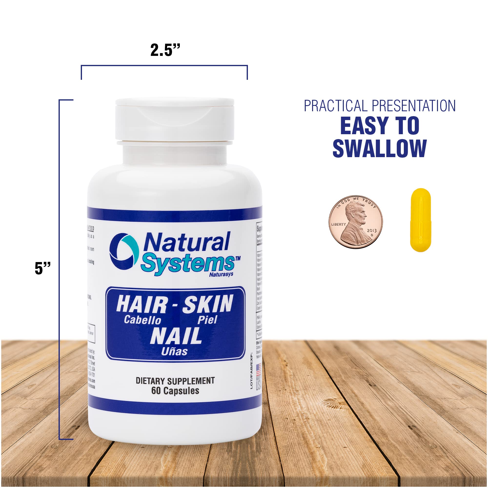 Natural Biotin Hair Skin & Nails Vitamins Supplement - 60 Capsules for Strong Nails & Hair Growth - Supports Skin Protection for Women & Men | Daily Beauty & Wellness Boost for Healthy Hair & Glowing Skin