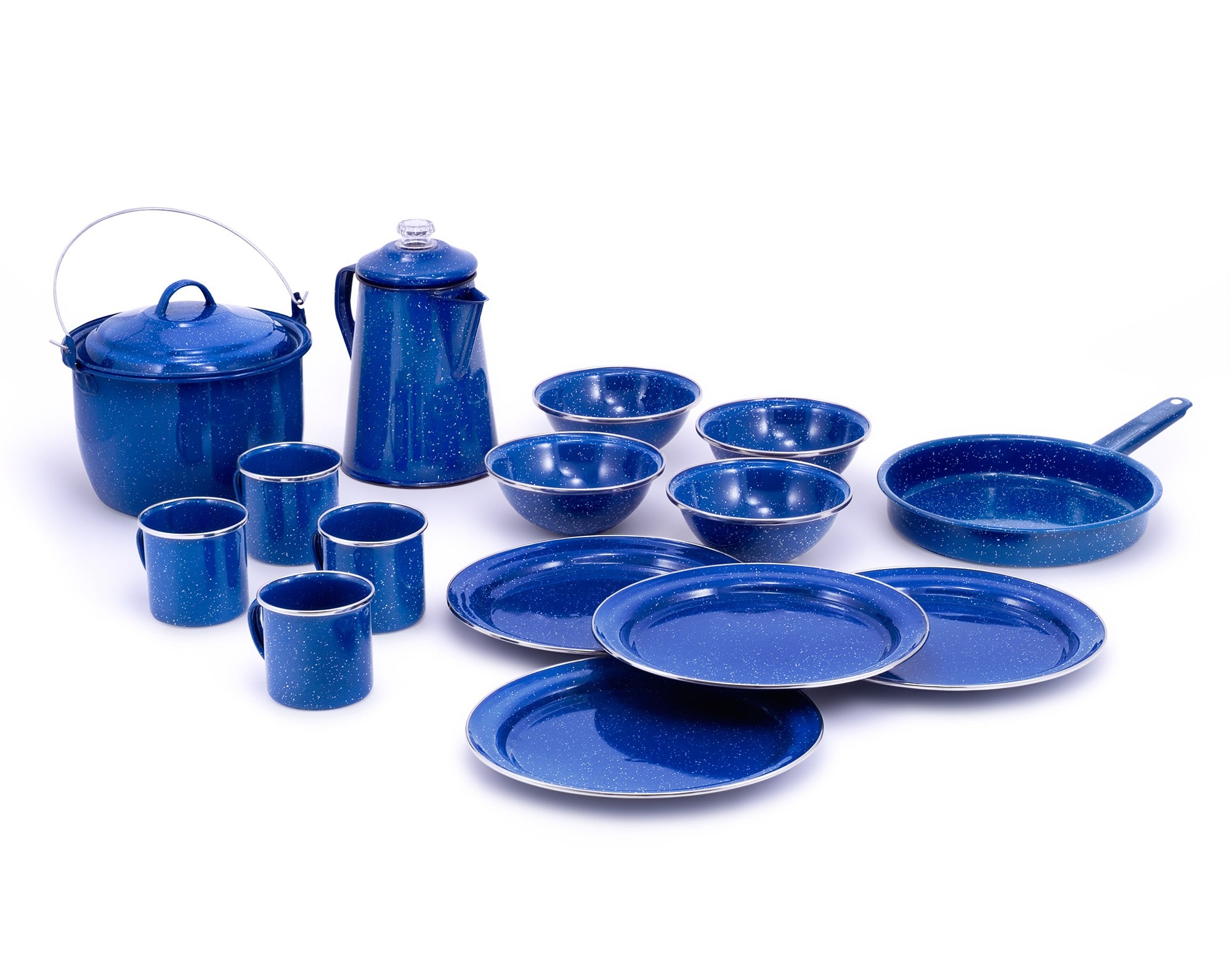 15-Piece Enamelware Camping Cookware Set - Durable & Lightweight for Outdoor Cooking, Picnics, and Backpacking Adventures